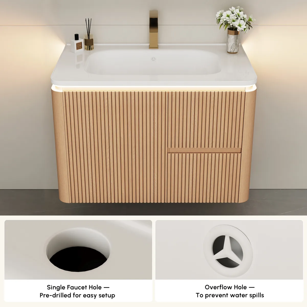Modern 31.5" Floating Bathroom Vanity with Sink, Soft LED, Ample Storage — image 9