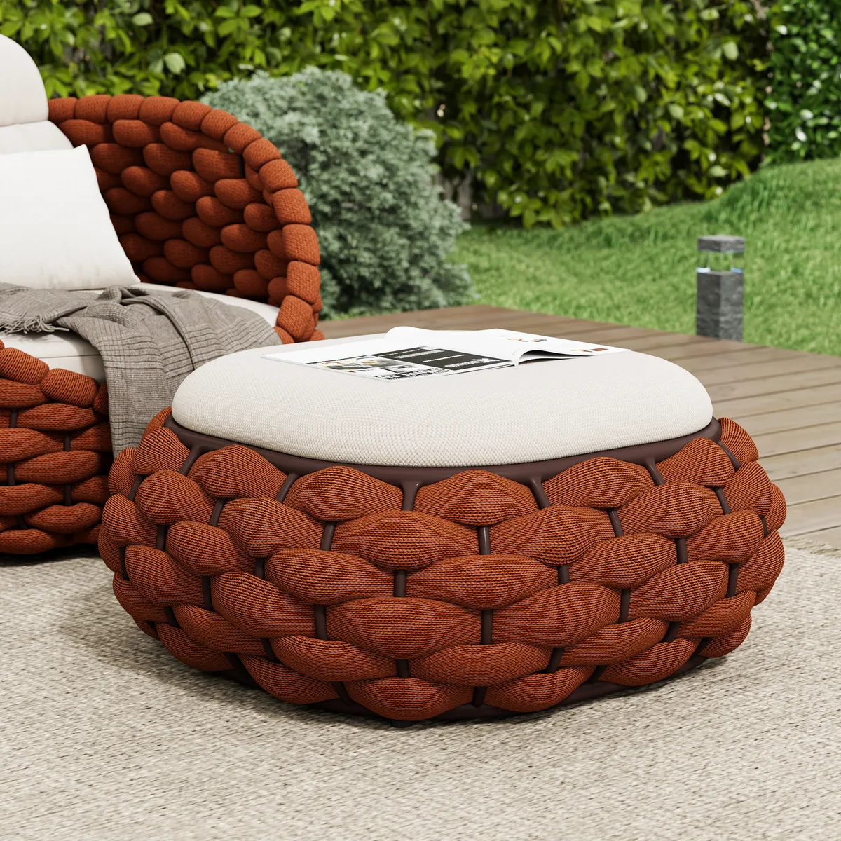 Cocaro Outdoor Storage Ottoman with Woven Rope in Light — image 23