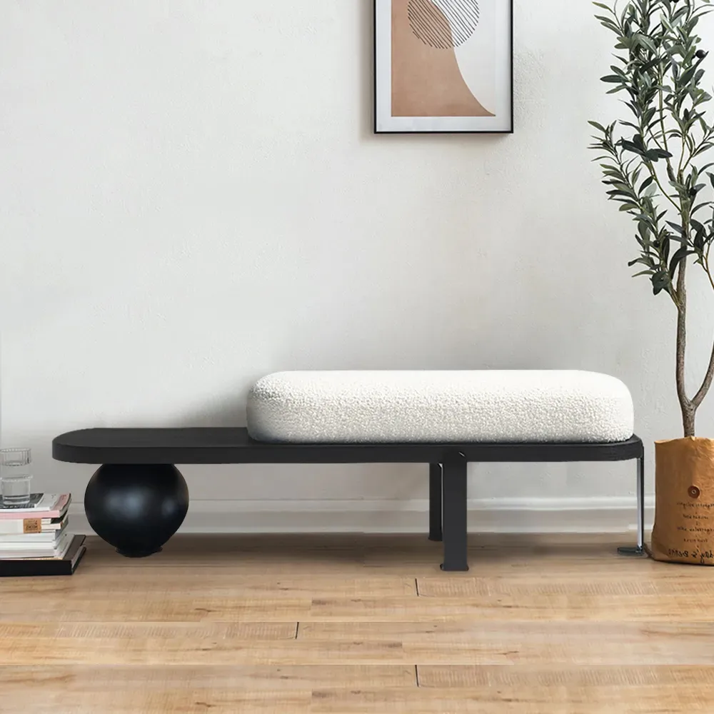 Ball design Entryway Bench Wooden Furniture with Abstract Metal Legsin White & Gold (47.2" Wide) — image 12