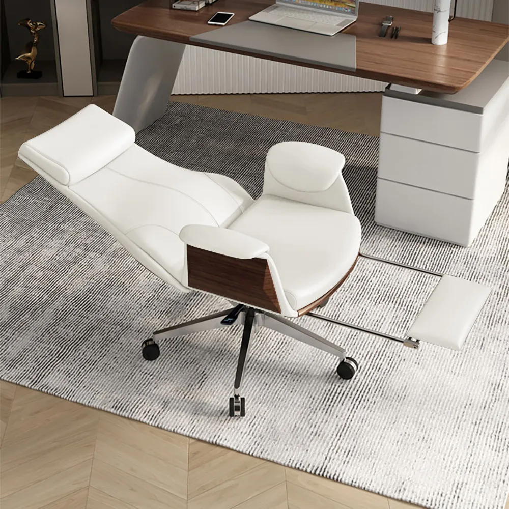 L Shaped Executive Office Desk Standing Desktop with 3 Doors & Drawer White Office Furniture Left Hand(63") & Office Chair Set — image 8