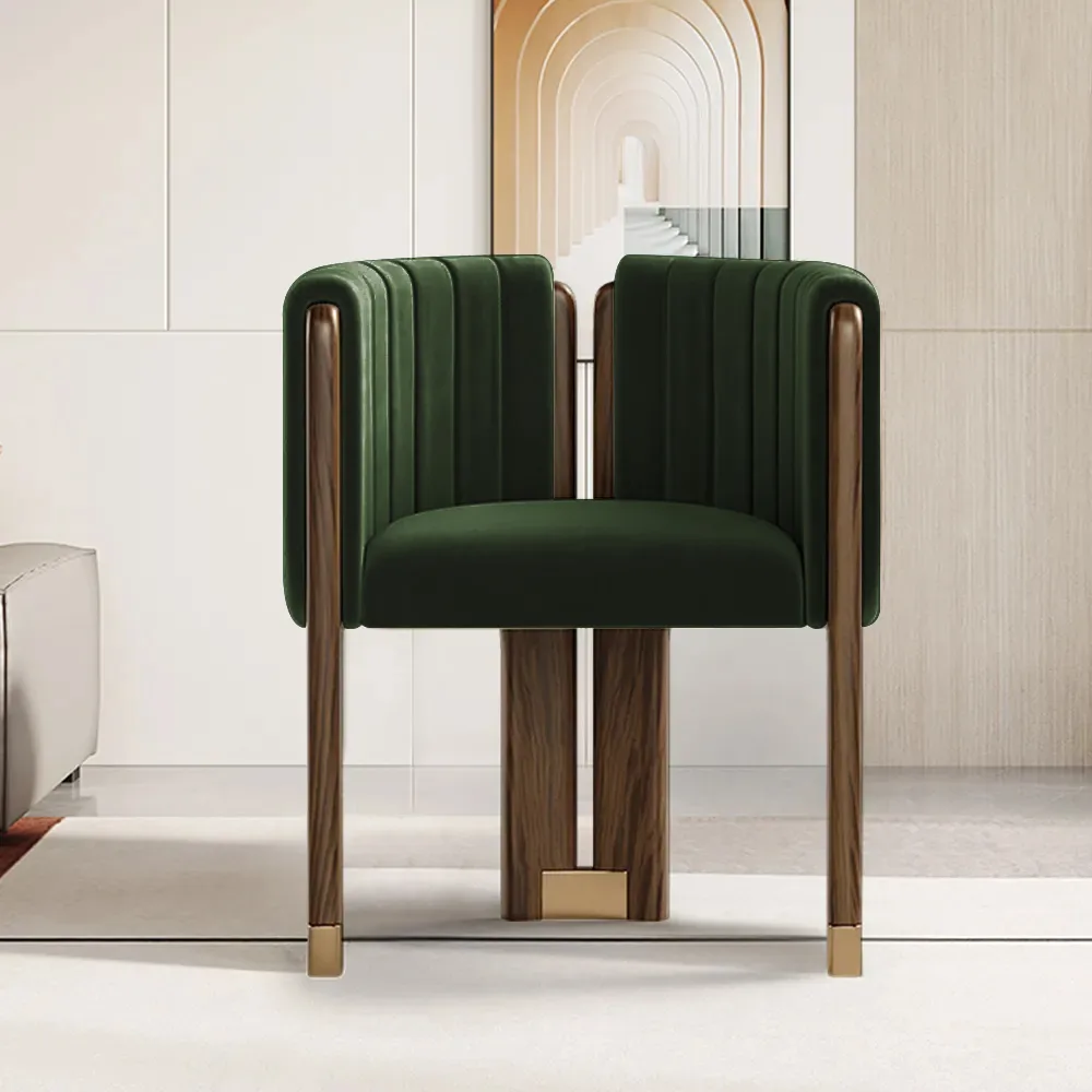 Modern Wood Accent Chair Beige Velvet Upholstered Arm Chair — image 11