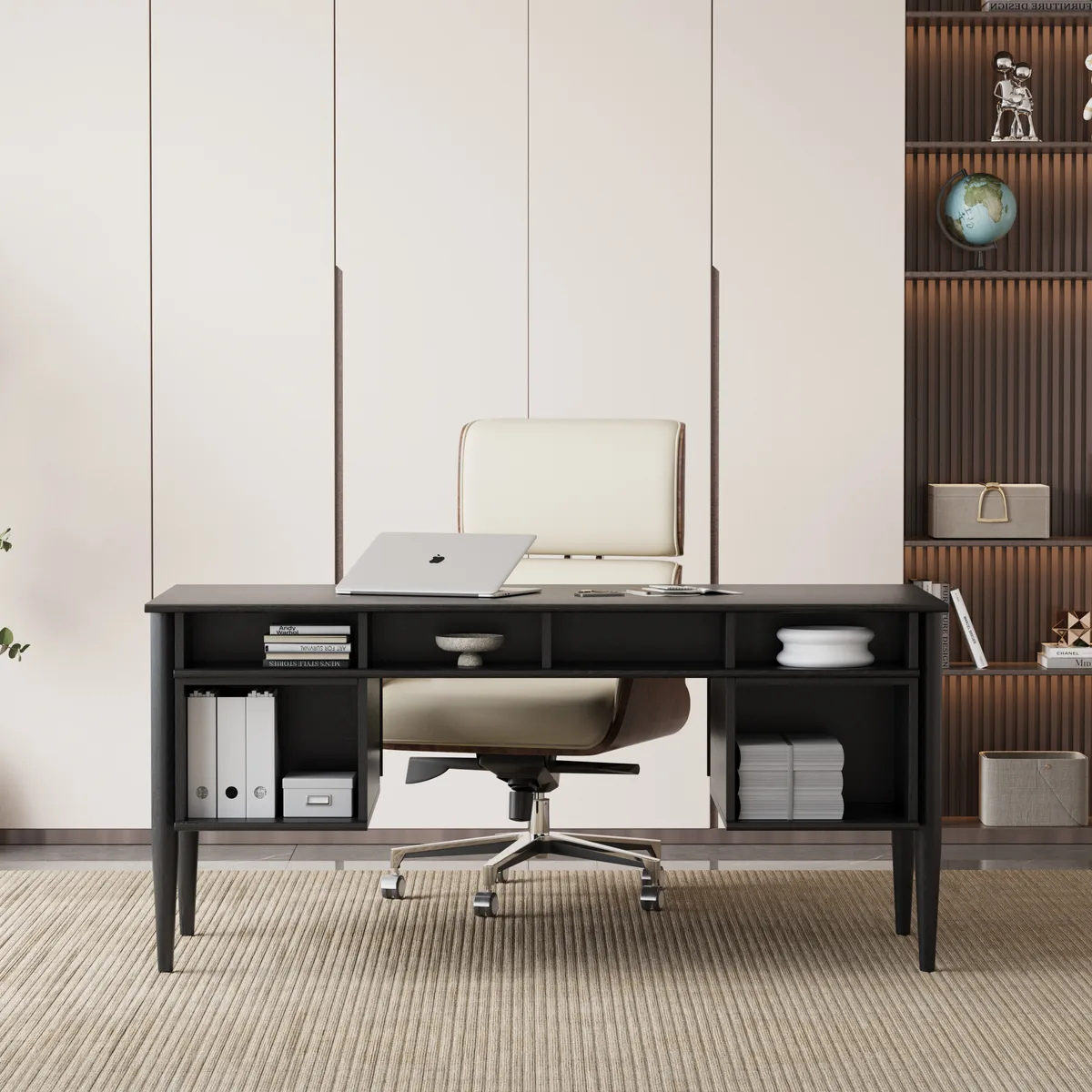 Mid-Century Solid Wood Home Office Desk with 6 Drawers — image 5