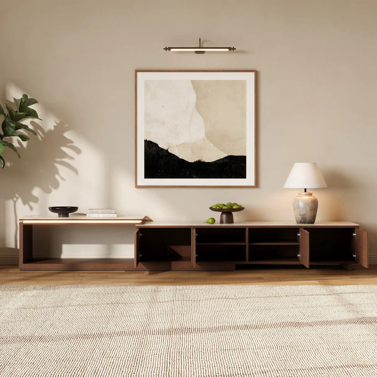 71"-108" Extendable Walnut TV Stand with Sintered Stone Top & Cabinets — image 6