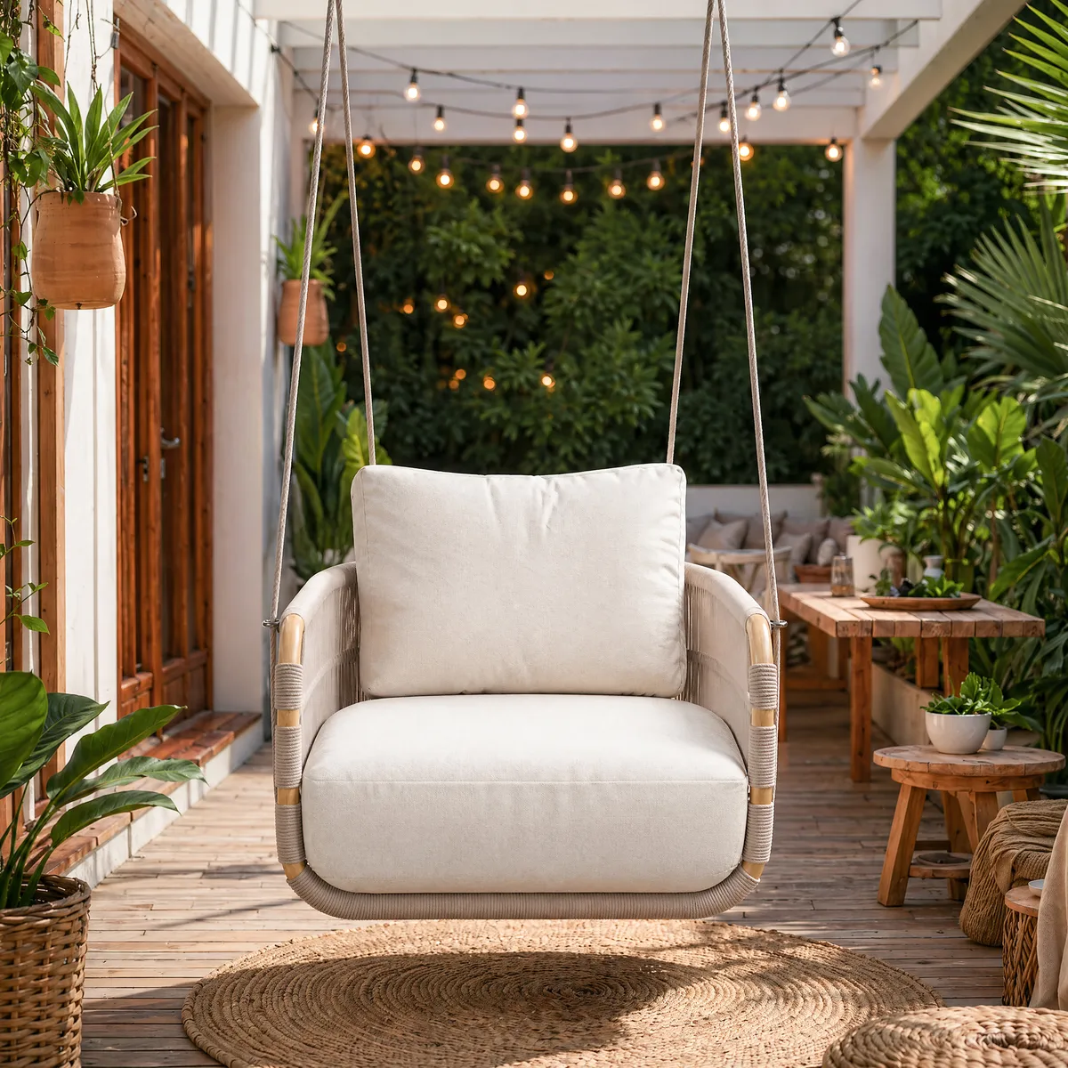 Costra 2-Seater Outdoor Aluminum Handwoven Rope Hanging Swing Chair — image 12