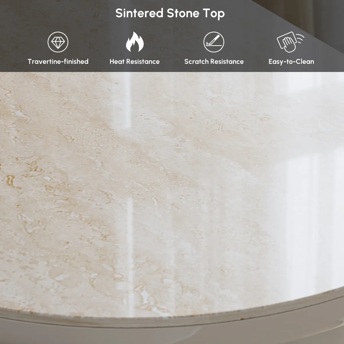 Modern 63" Faux Travertine Sintered Stone Sideboard — image 7