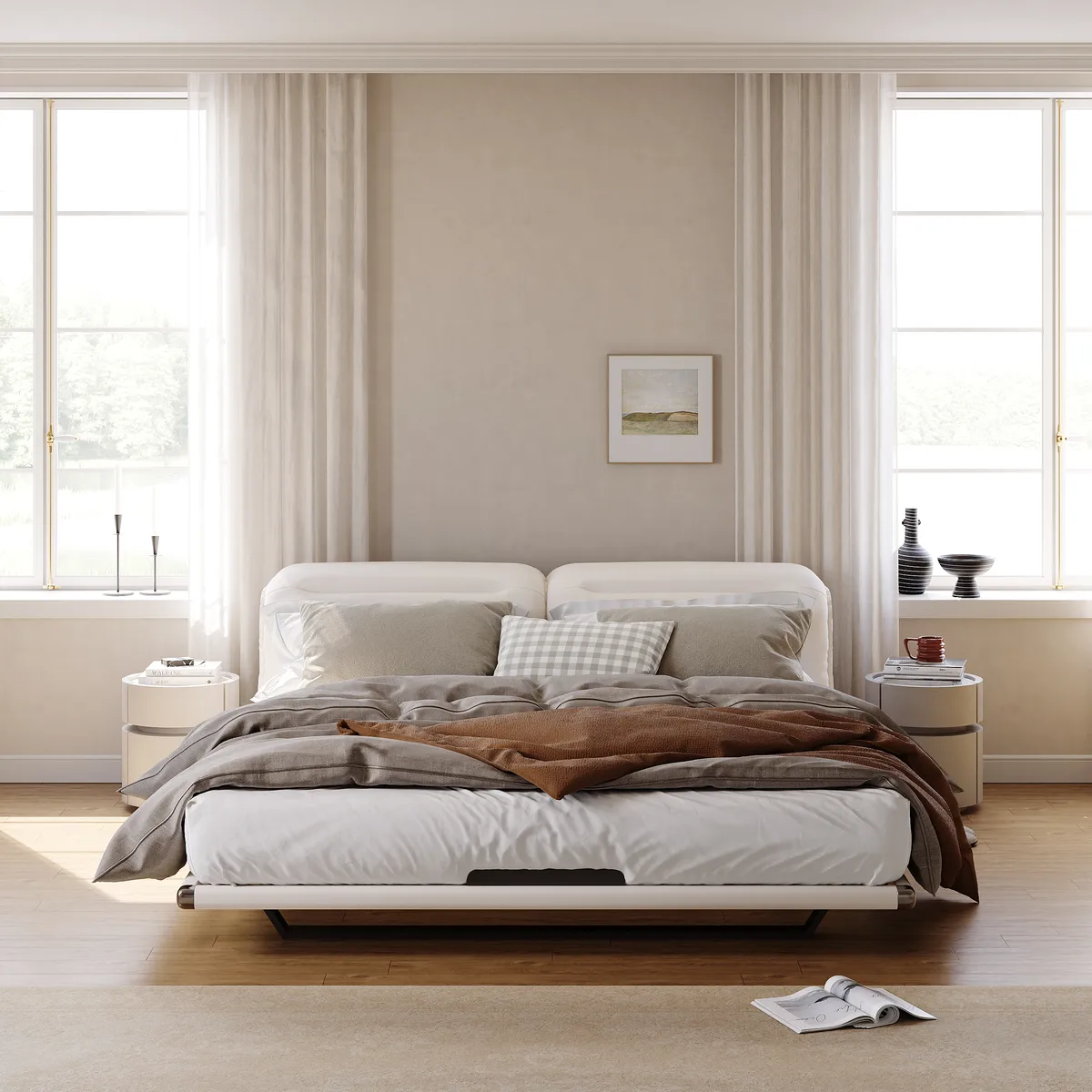 Modern King Size Floating Bed Frame with Light & Adjustable Headboard — image 11