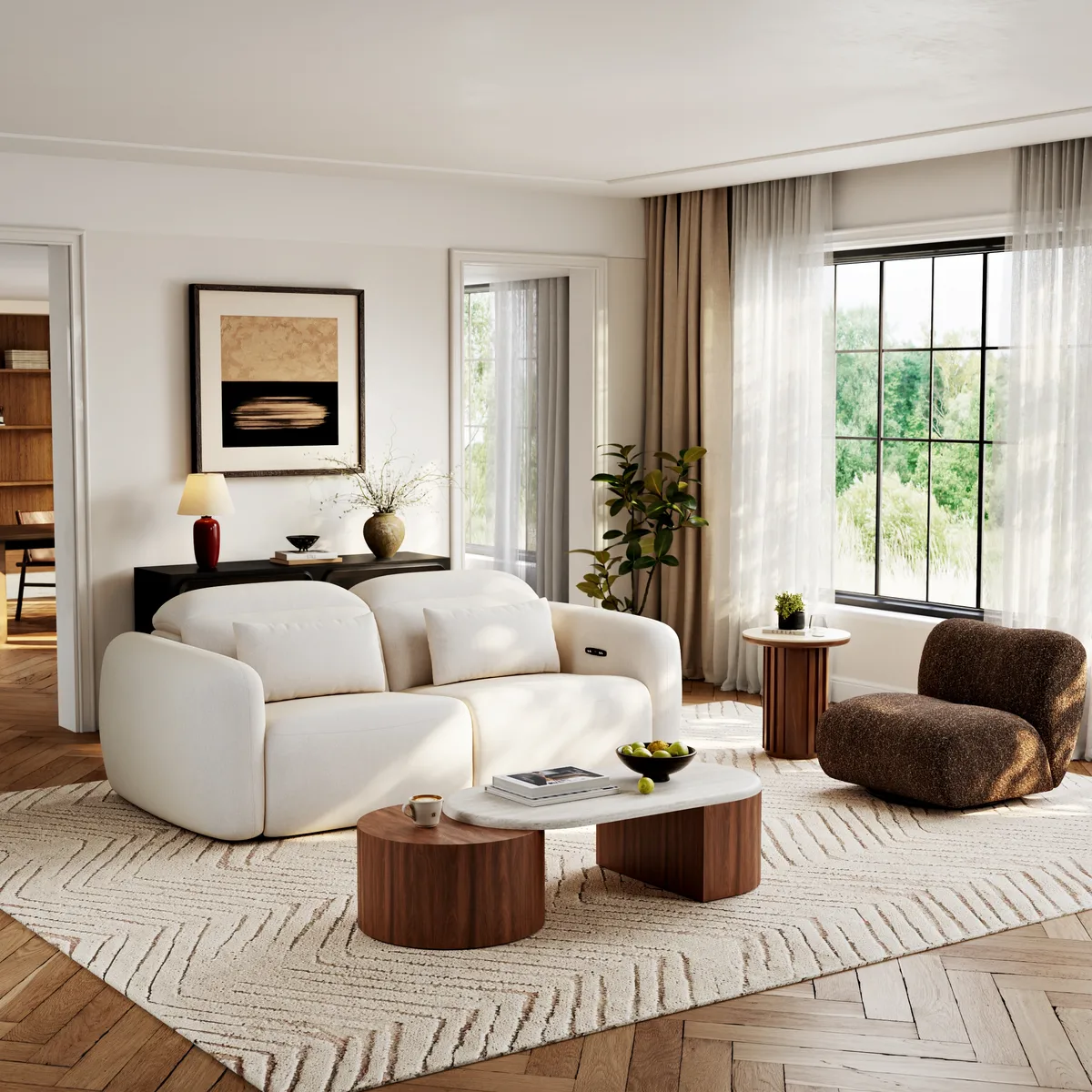 47"-60" Extendable Walnut Coffee Table with Travertine Veneer Top — image 5