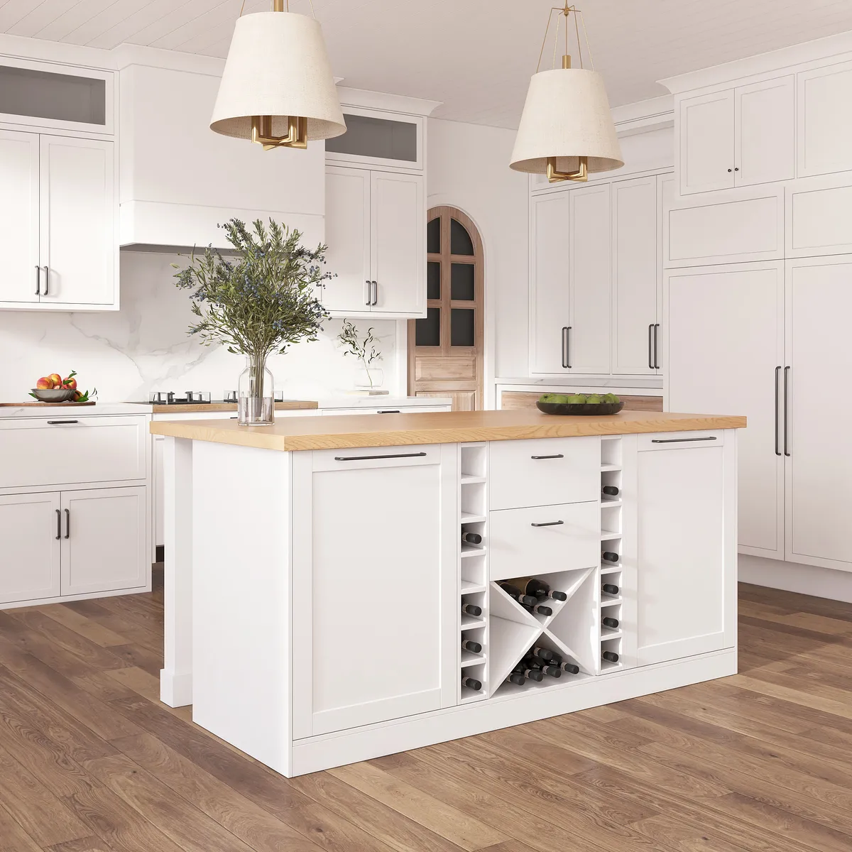 72" Modern Laminate Kitchen lsland Natural & White with Storage
