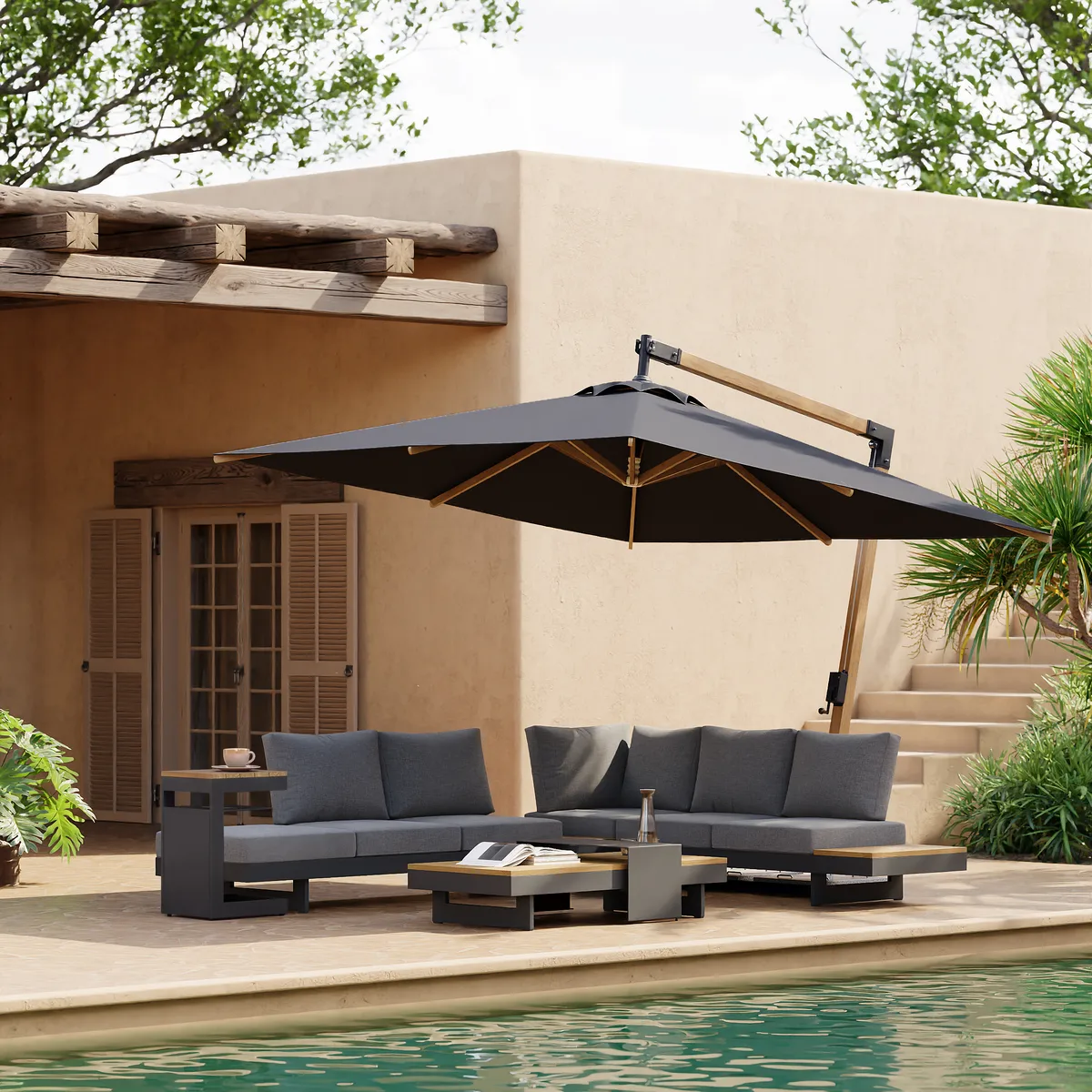 Tevara Outdoor Teak & Aluminum Solar Side Table (17") — image 5