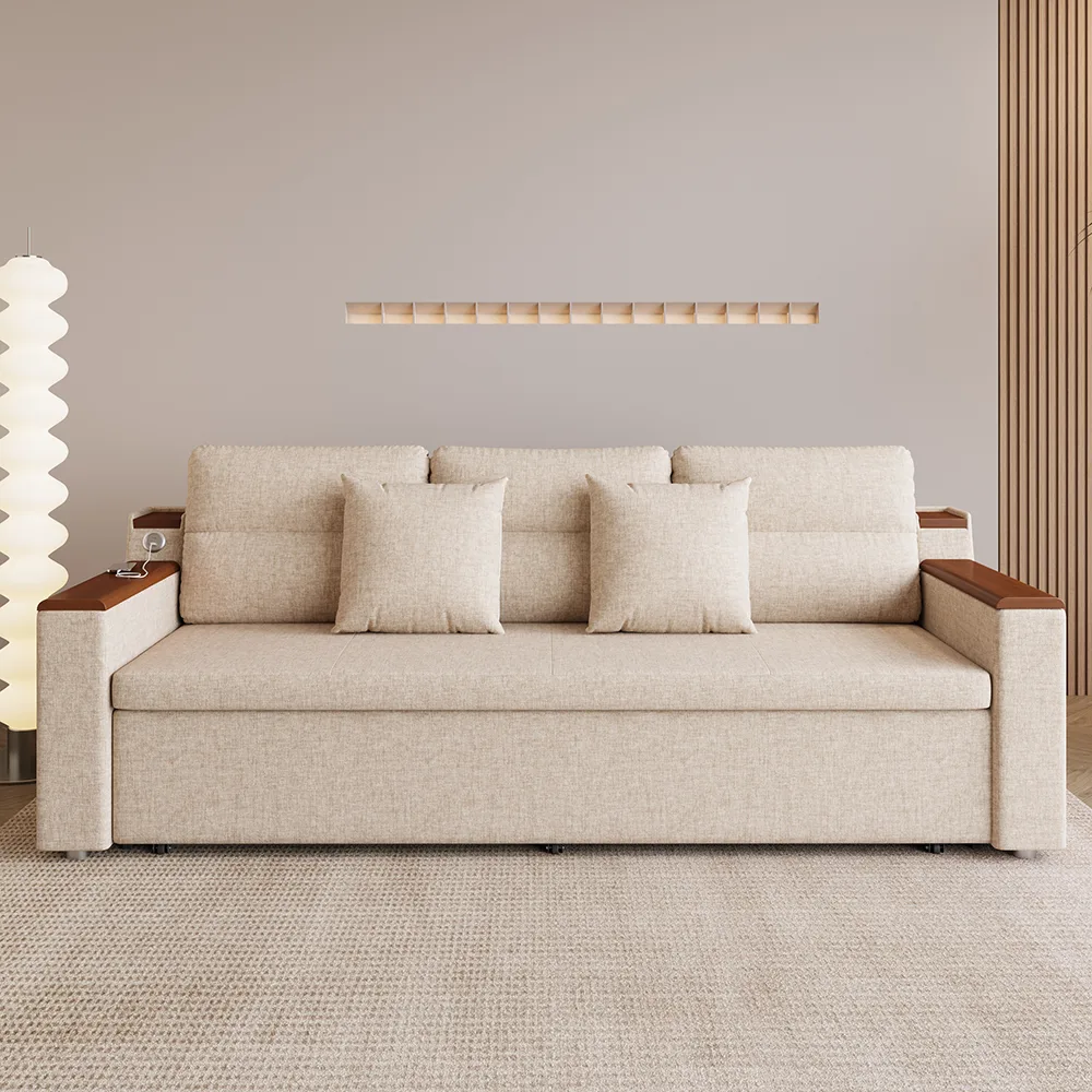 King Size Daybed with Trundle Linen Pull Out Sofa Bed — image 25