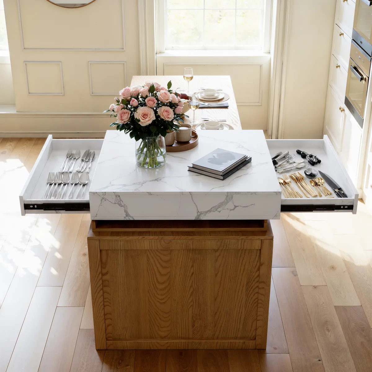 73"-93" Extendable White&Black Kitchen Island with Storage Kitchen Cabinet — image 26