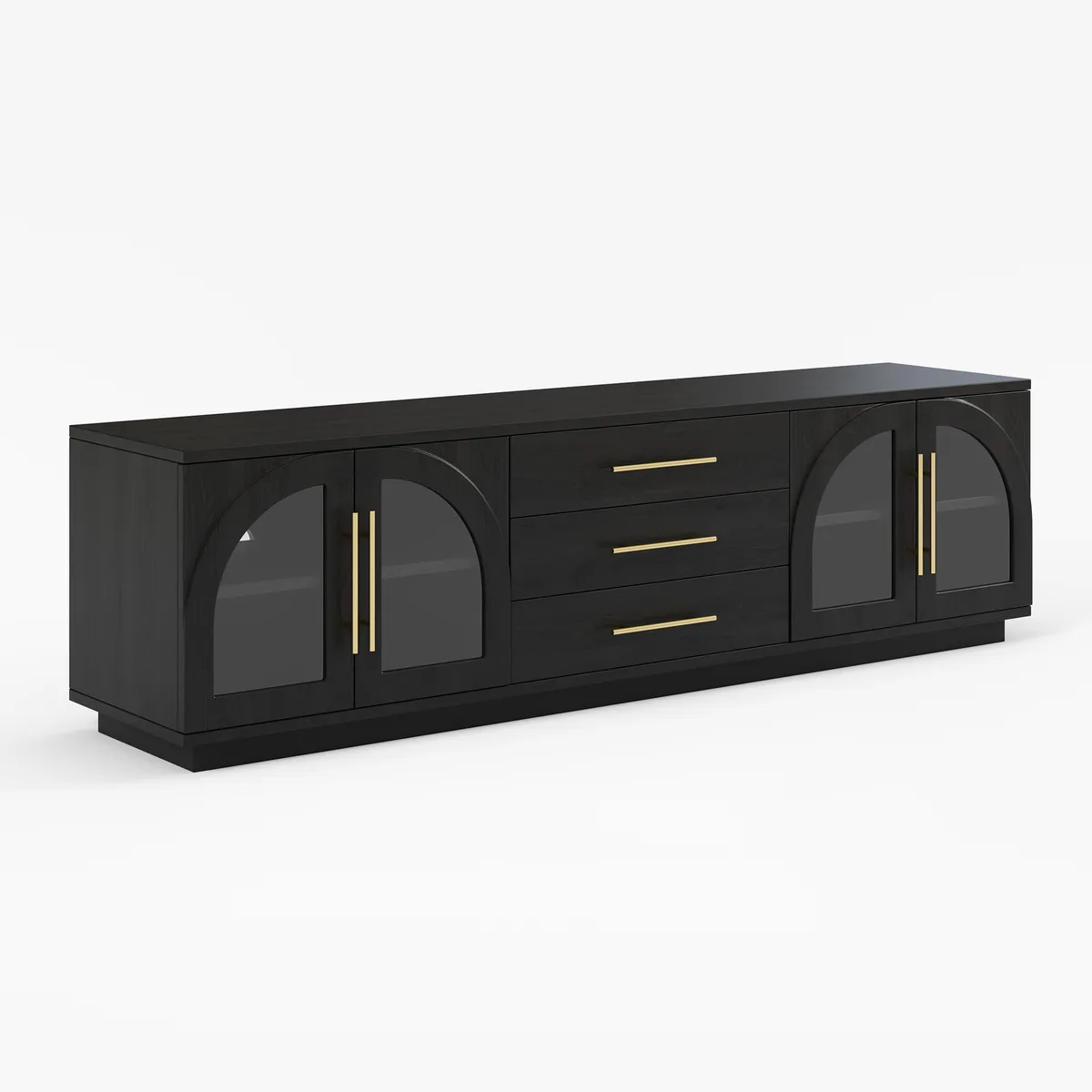 Arune 72" Japandi Whitewash TV Stand Coffee Table Set with LED Lights and Arched Glass Cabinet Doors — image 19