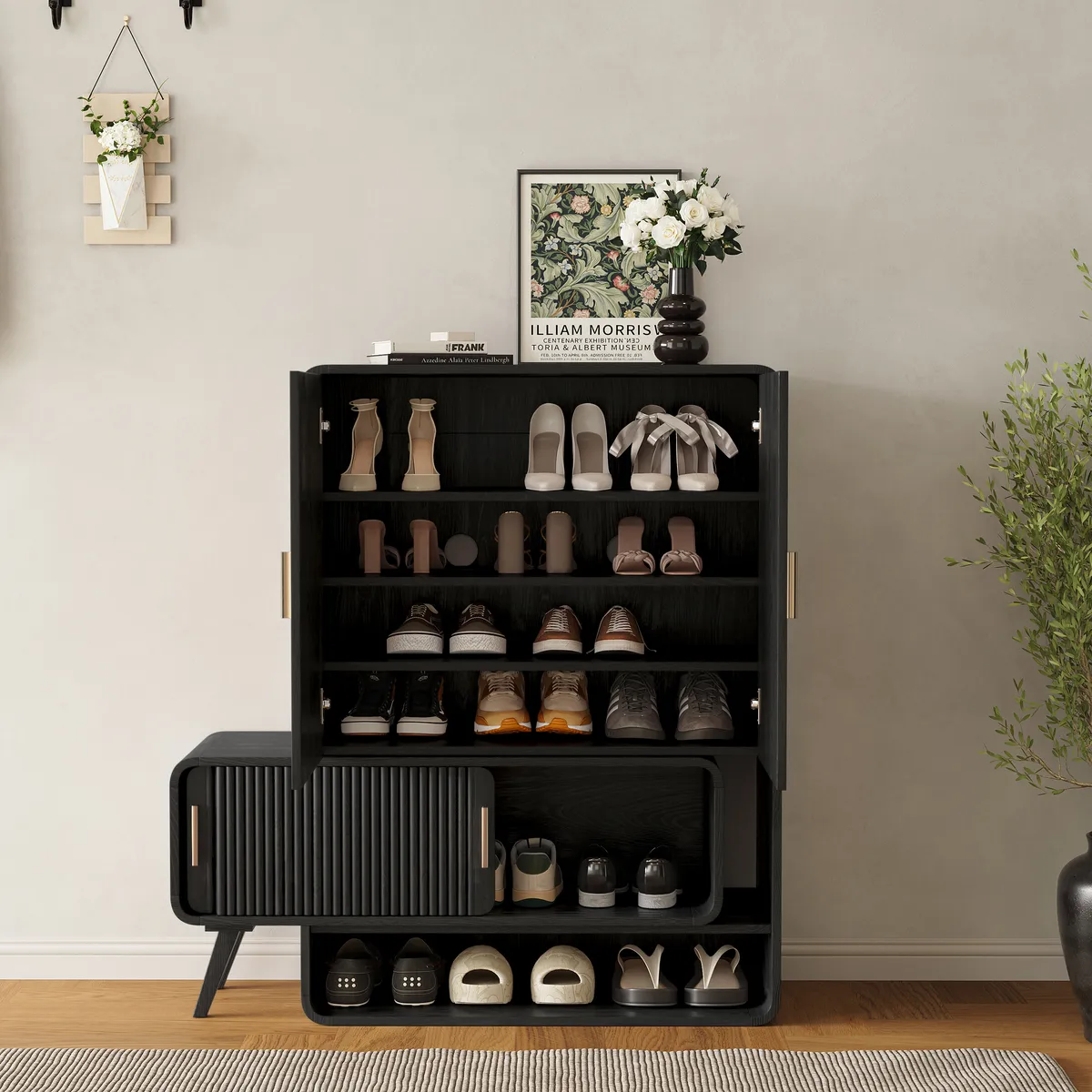 37" Warm White Shoe Storage Fluted Entryway Cabinet,Left Hand — image 13