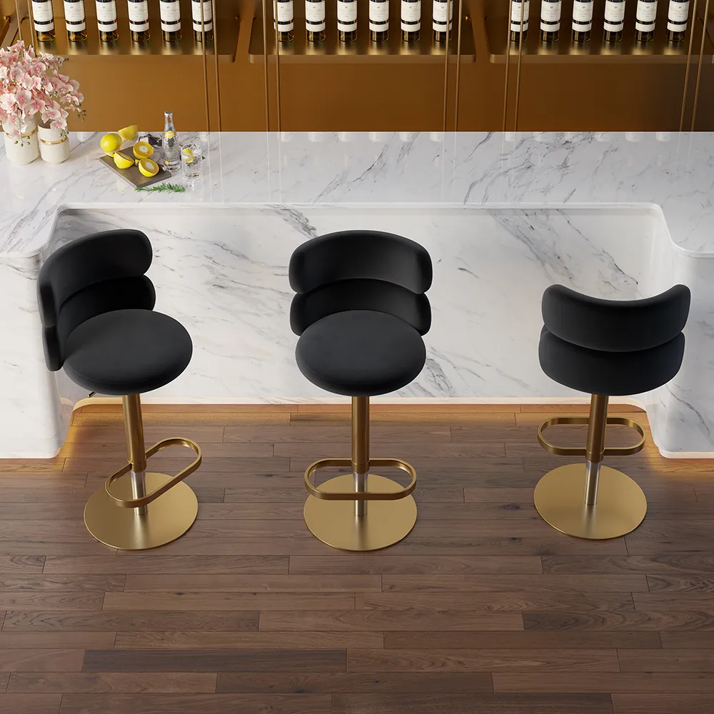 Modern Bar Stool Velvet Adjustable Height Swivel Black with Full Back Counter Stool — image 17