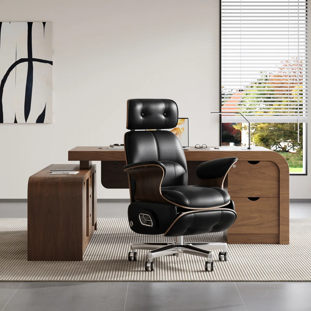 Black Genuine Leather Power Reclining Executive Office Chair Swivel Office Desk Chair — image 4