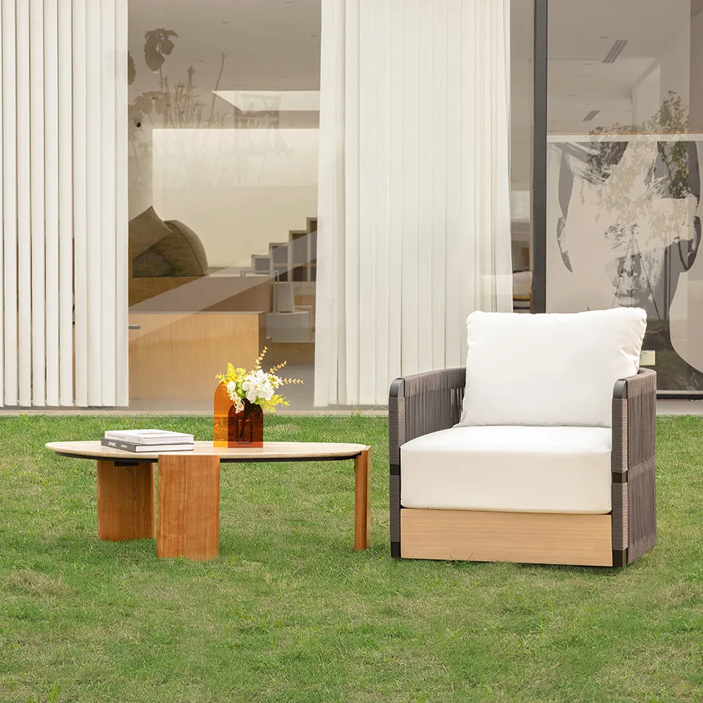 Costra Outdoor Aluminum & Rope Weave Swivel Lounge Chair — image 3