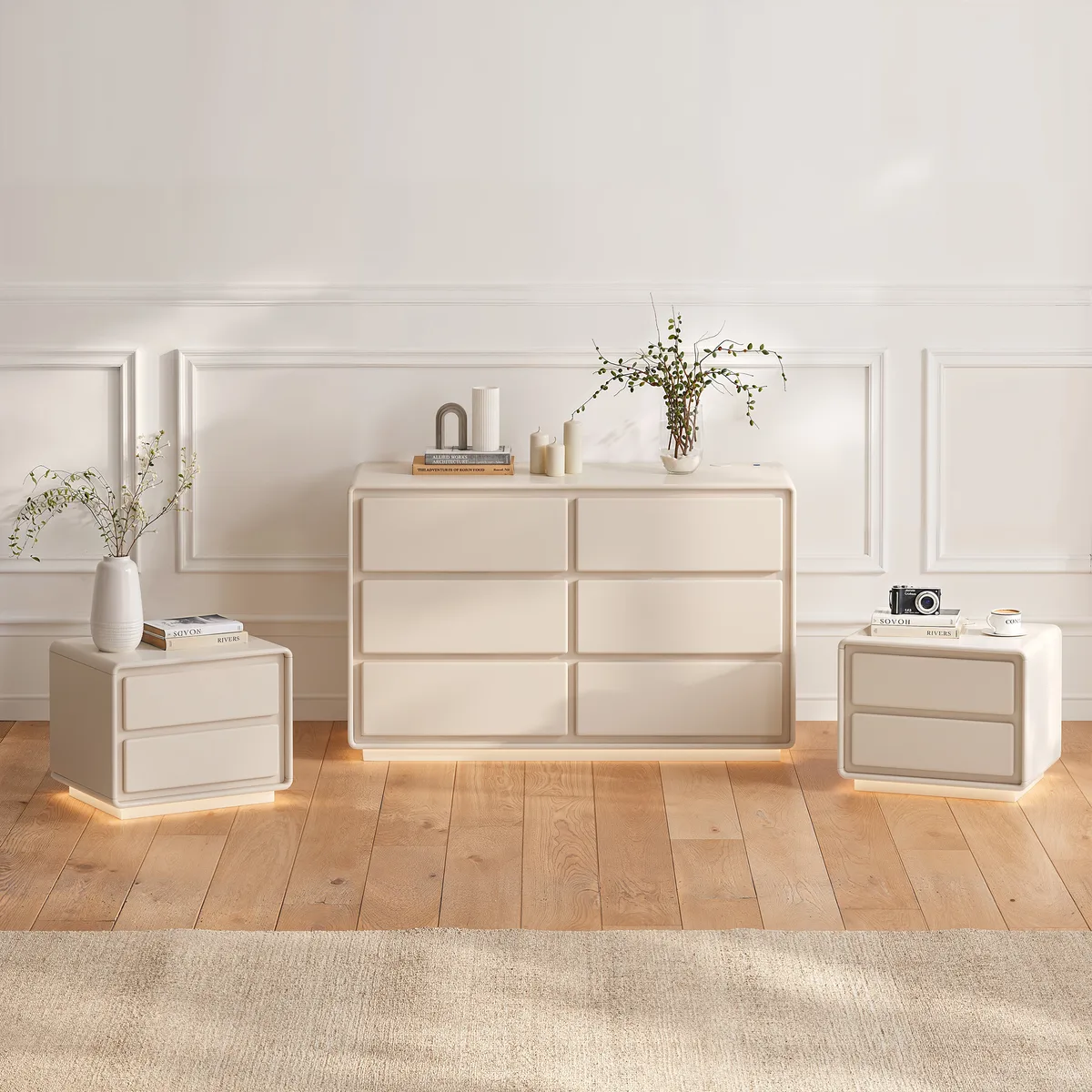 Haloa Modern 47" 6-Drawer Matte Warm White Dresser with Light and Charging Station — image 7