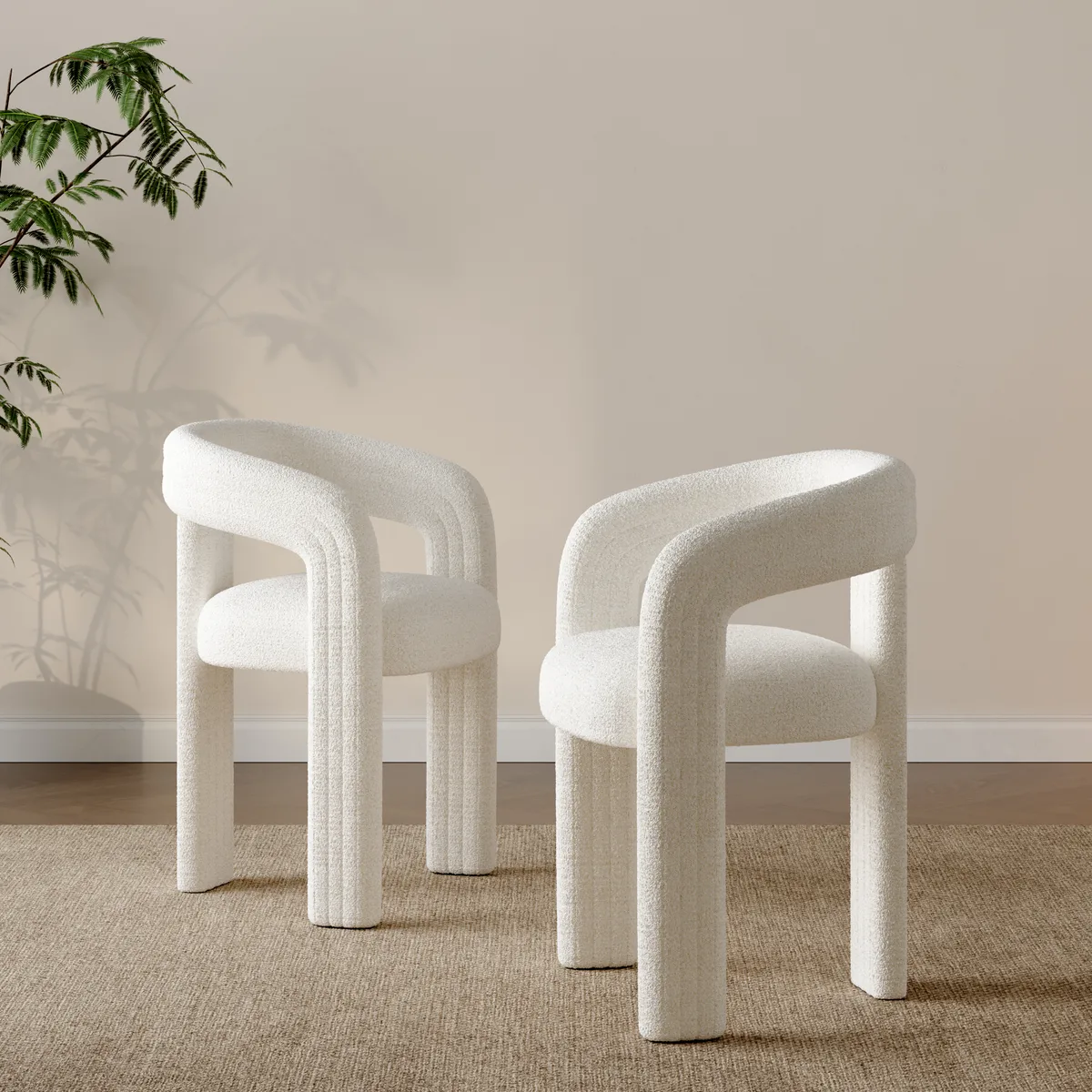 Set of 4 Sherpa Dining Chair Back C-Shaped Modern Gray Dining Room Chair with Lamb Wool Upholstered — image 13