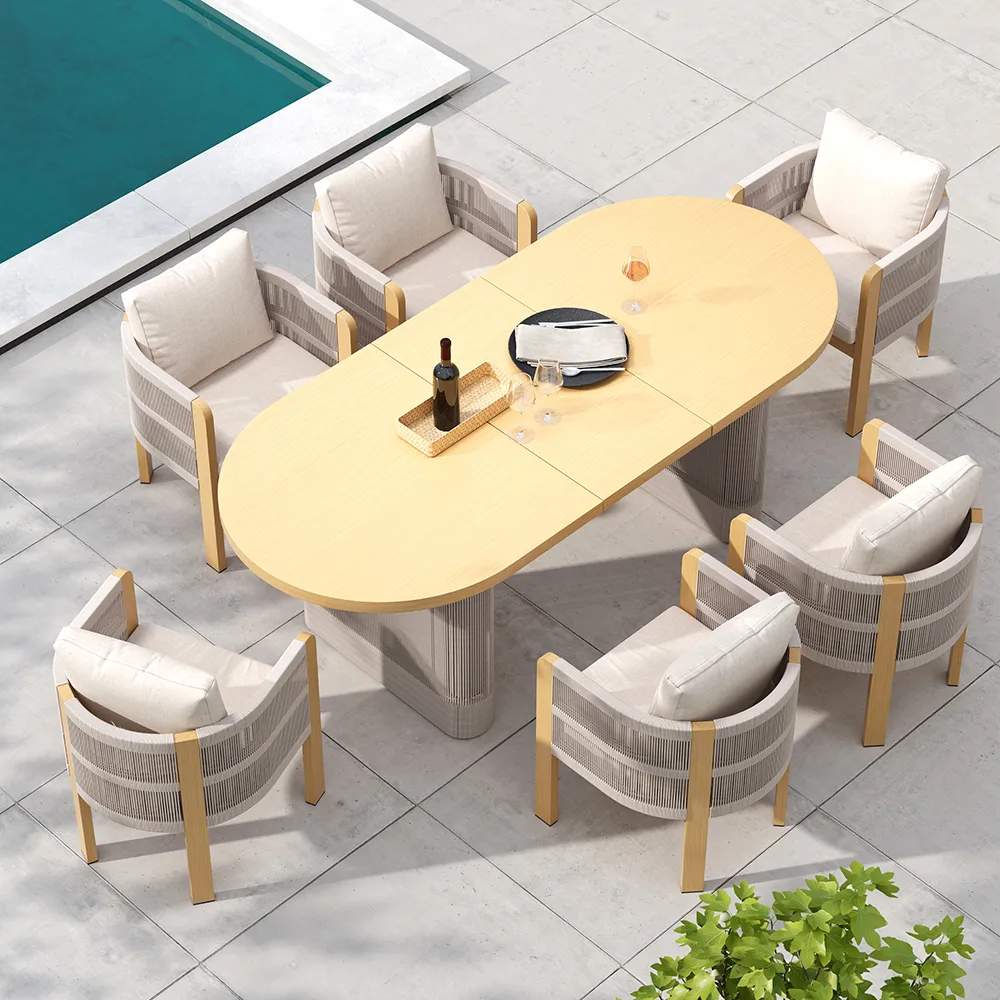 Costra 9-Piece Outdoor Rope & Aluminum Extendable Dining Set with 8 Chairs
