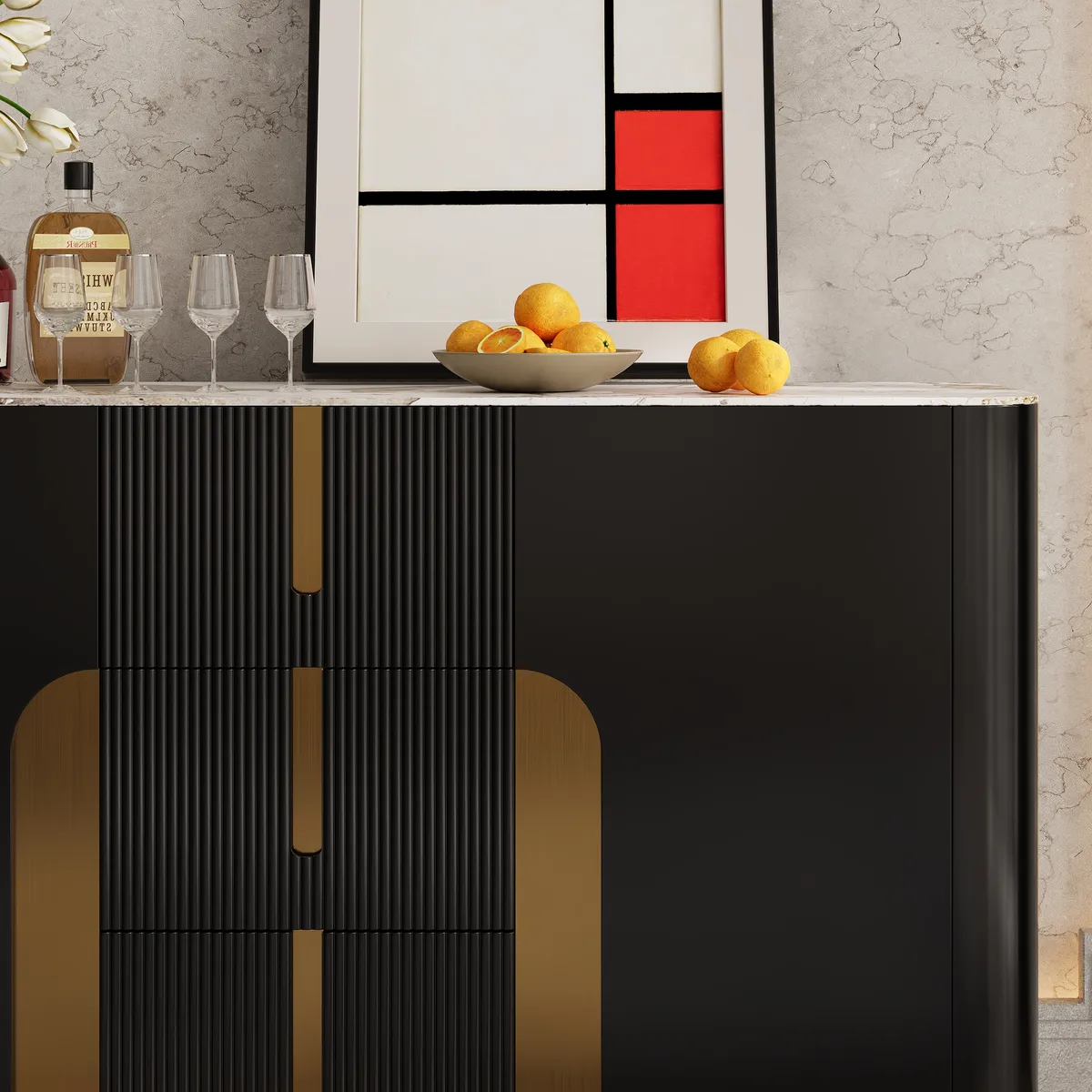 Artis Modern White 59"W Sintered Stone Sideboard 3 Drawers Kitchen Buffet Table — image 7