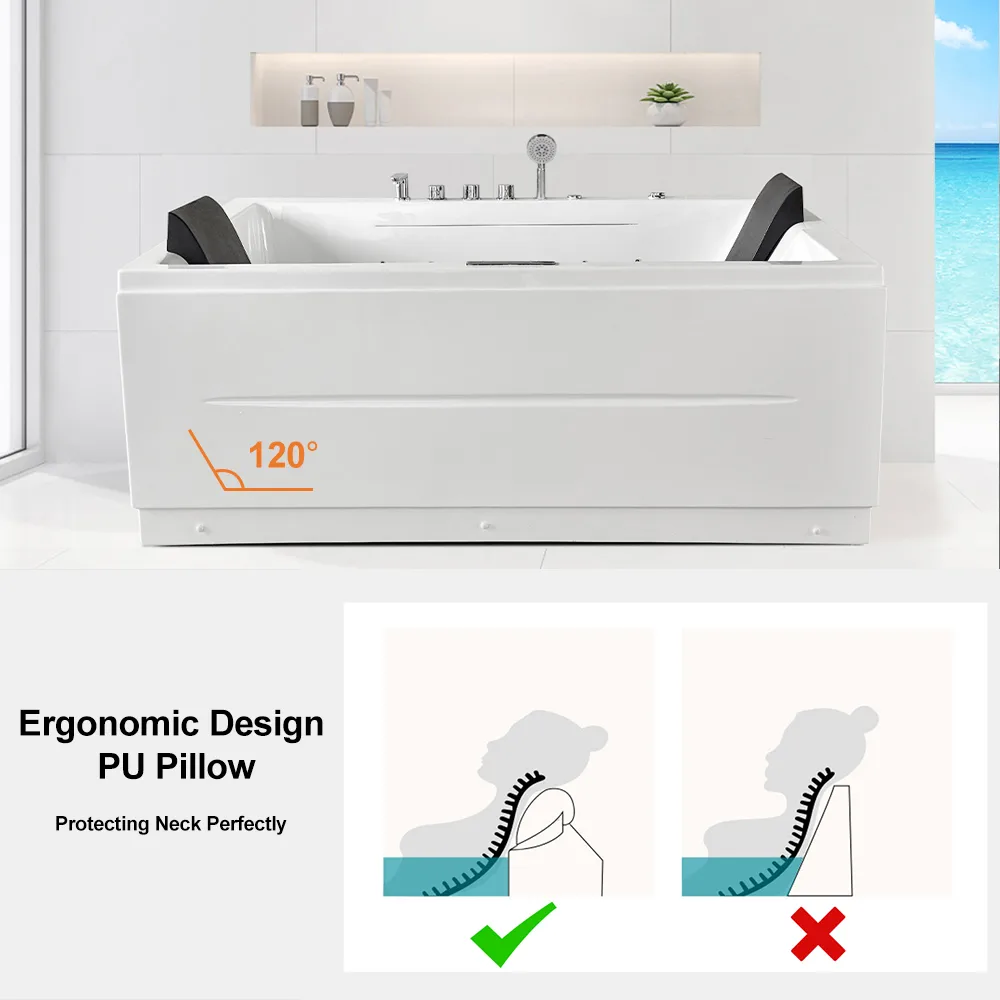 71" Double Acrylic Whirlpool Bathtub Jetted with Temperature Control & LED Whirlpool Heated Corner Tub — image 9