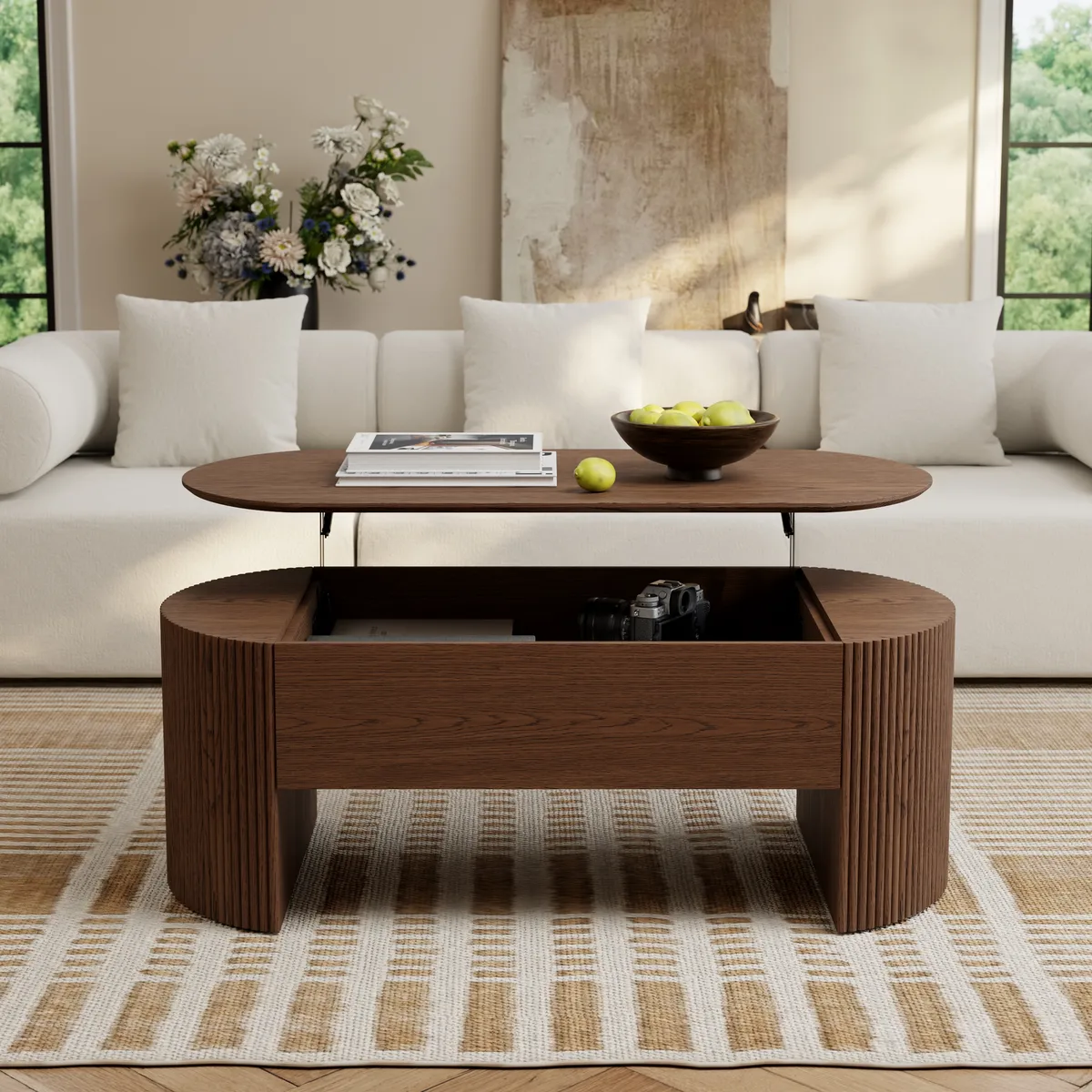 47" Oval Lift Top Mid-Century Modern Coffee Table — image 22