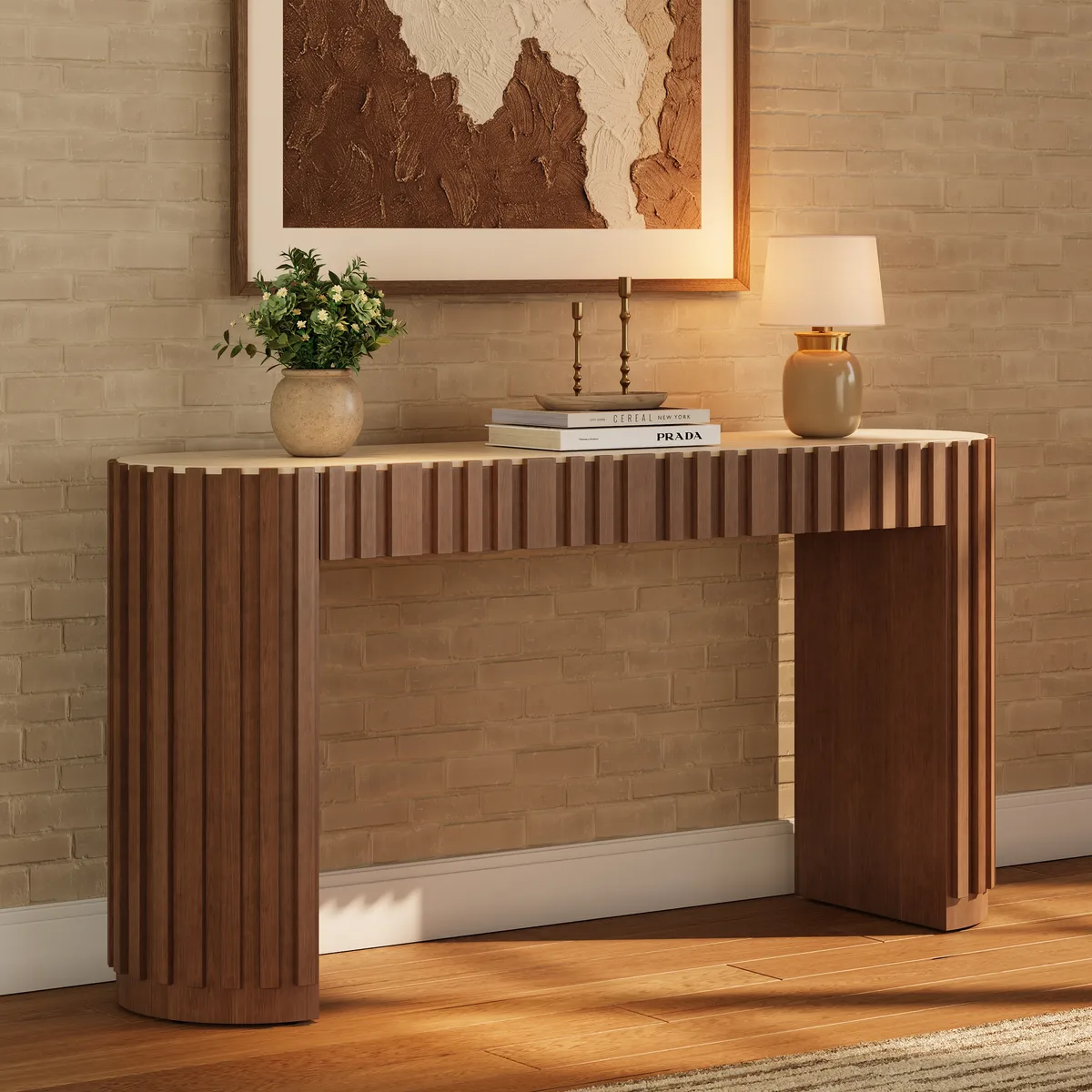 Aura 60" Ash Wood Fluted Black Console Table With Sintered Stone Top — image 21