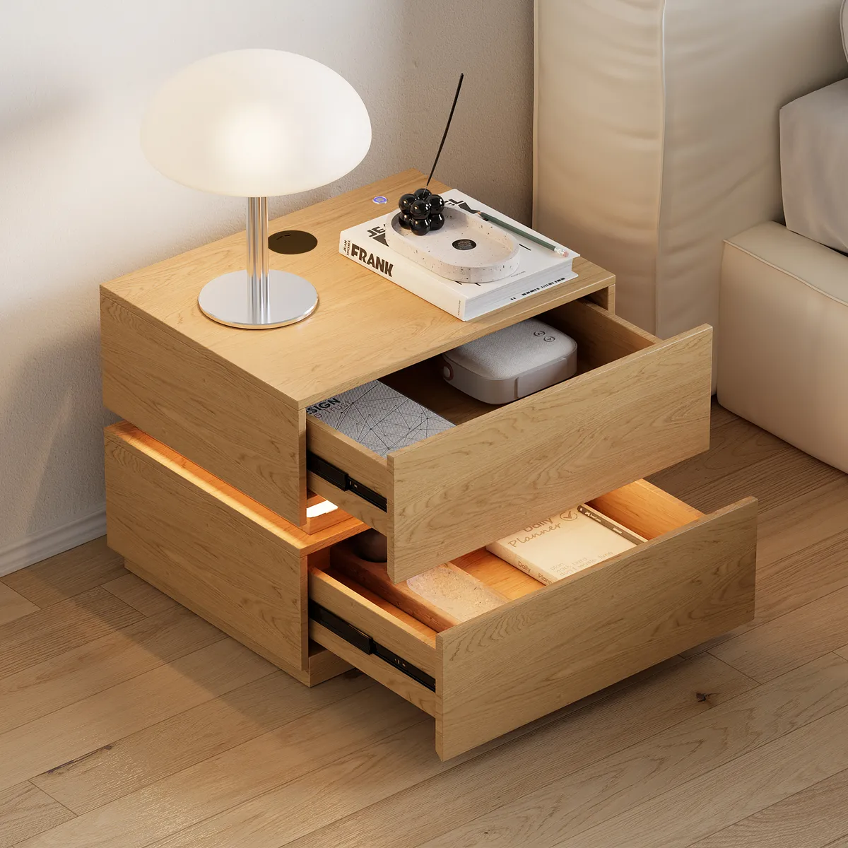 Smart 3-Drawer Nightstand with Charging Station Bedside Table with Light — image 24