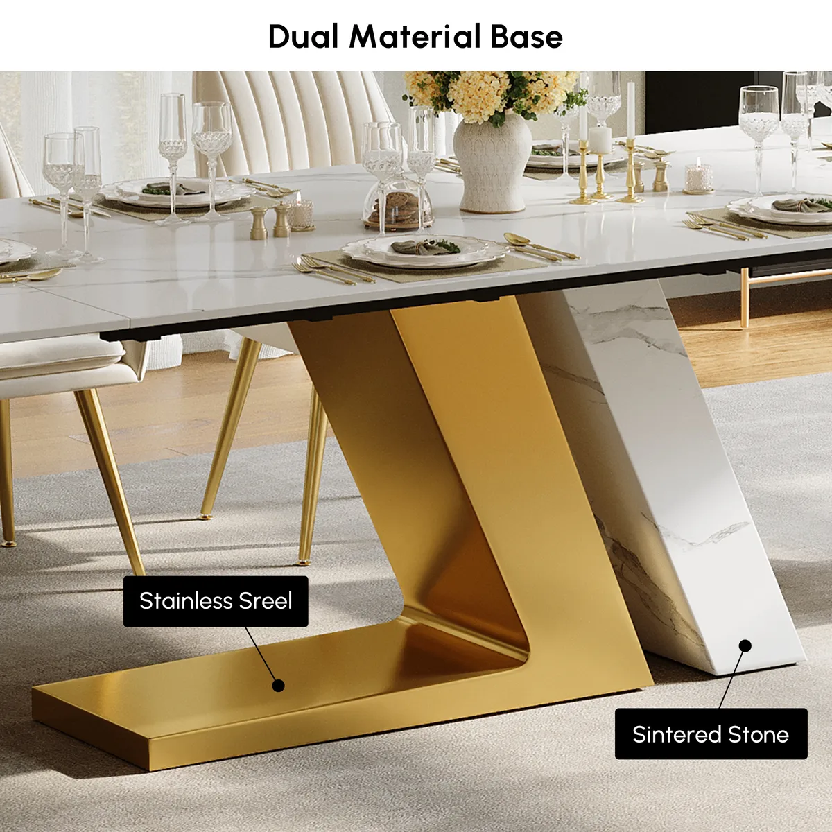 78.7-94.5" Modern Extendable Sintered Stone Dining Table Seats 6-10 People — image 8
