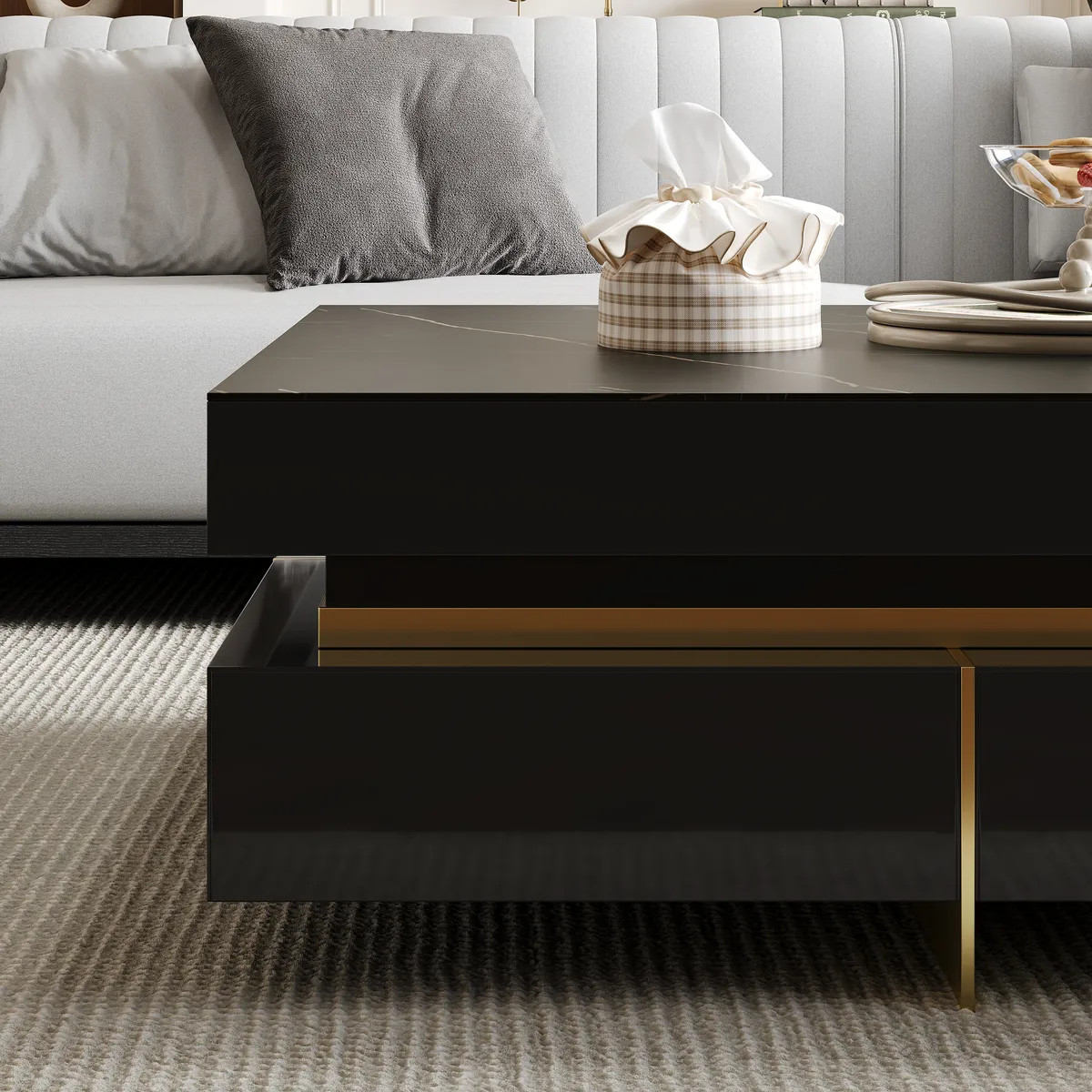 Black Modern Square Coffee Table with Drawers — image 5