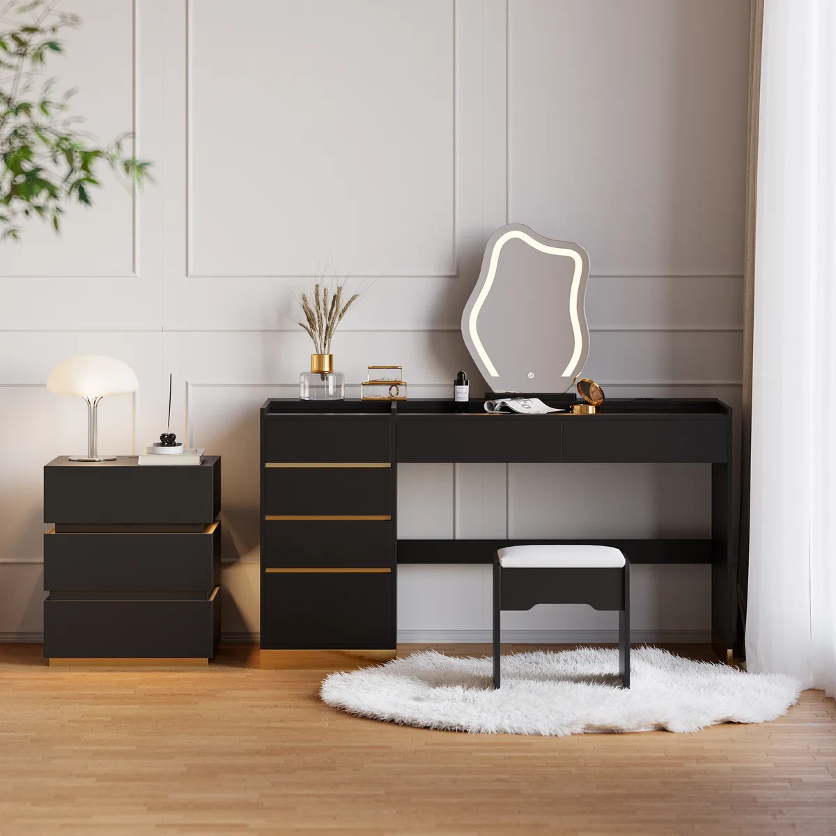 Bedroom Nightstands & Vanity Desk Set 2 LED — image 29