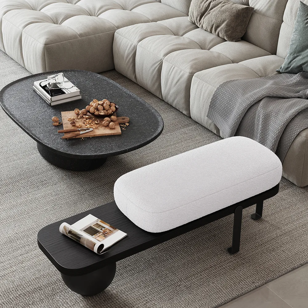 Ball design Entryway Bench Wooden Furniture with Abstract Metal Legsin White & Gold (47.2" Wide) — image 14