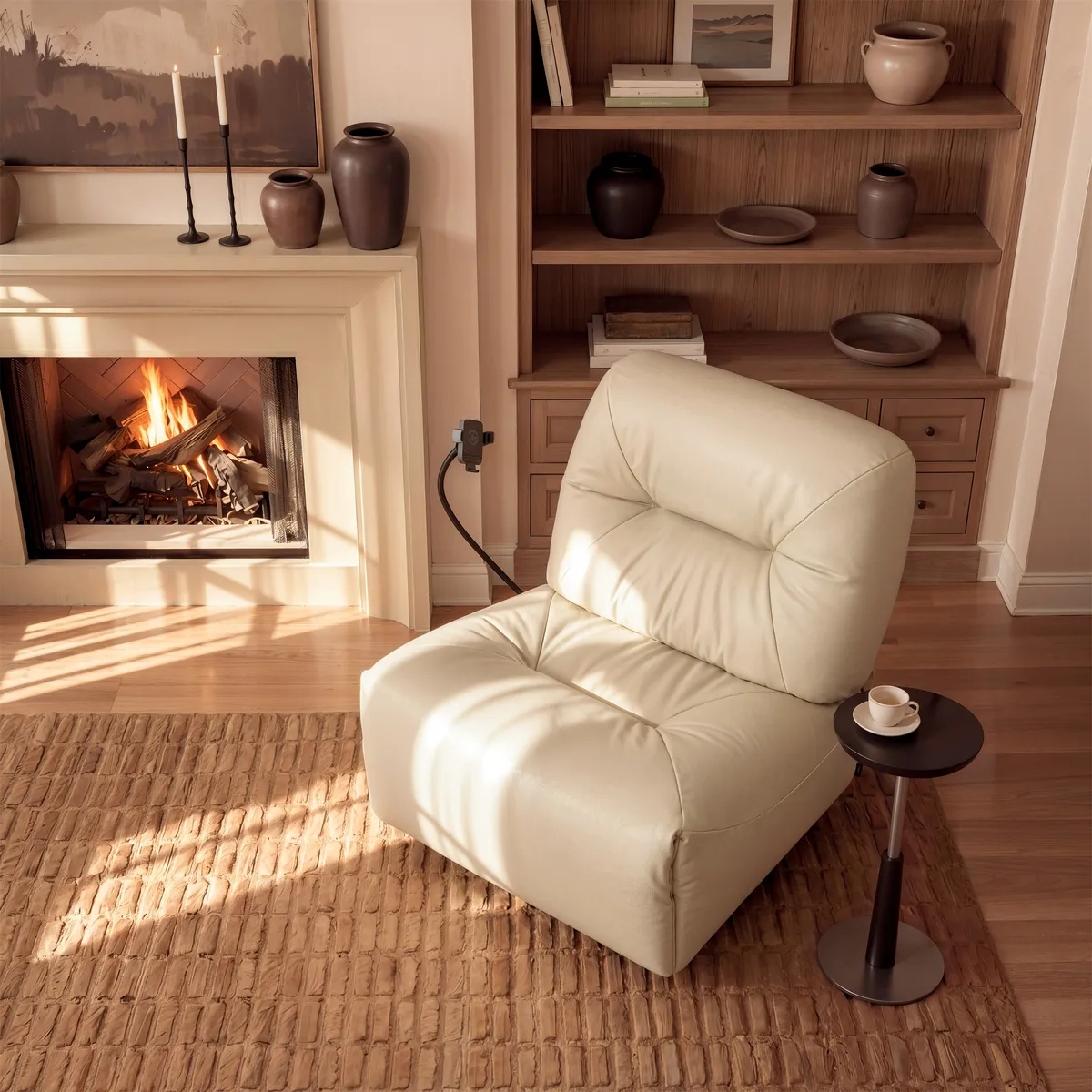 Leather Power Swivel Rocker Recliner Accent Chair with Phone Holder — image 4