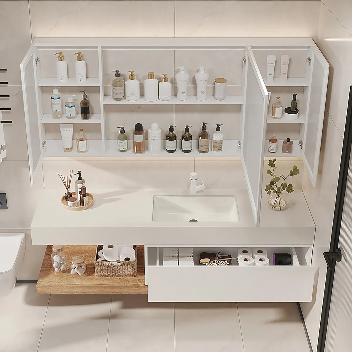 39" Modern Floating Bathroom Vanity White & Natural with Sink — image 28