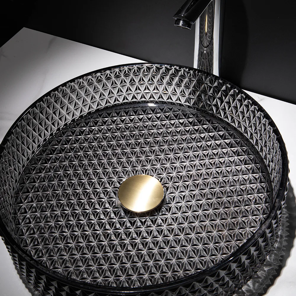 Vessel Transparent Diamond Shaped Crystal Glass Bathroom Wash Sink — image 16