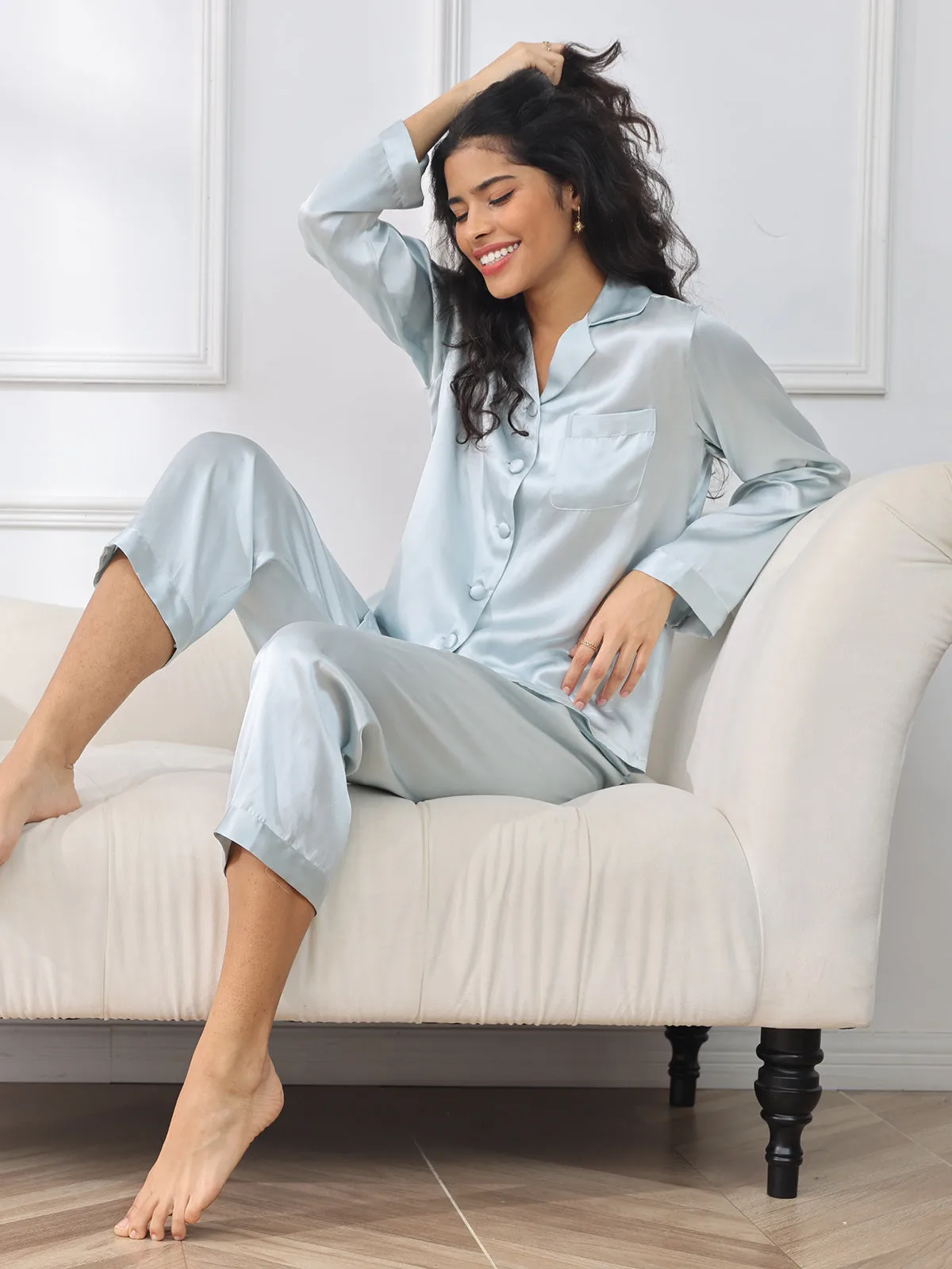 100% Mulberry Silk Women's Long Sleeve Pajamas Set