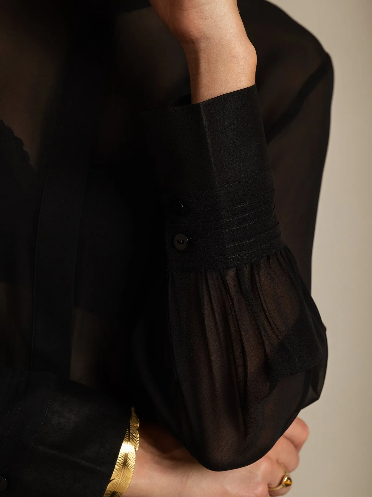 100% Mulberry Silk Long Sleeve Split Sheer Blouse — image 4