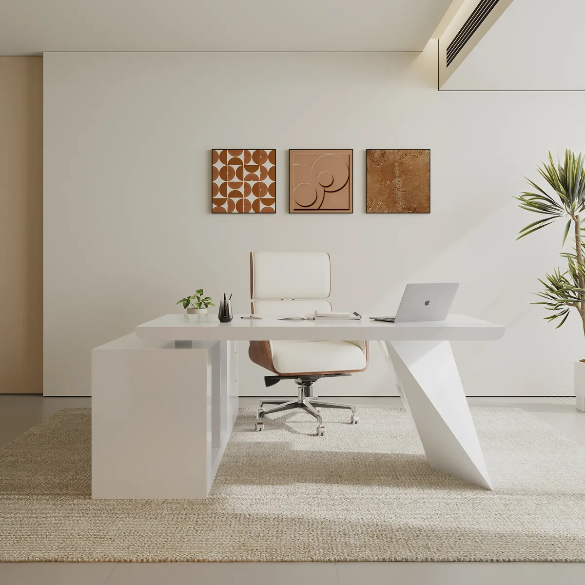 Modern White L-Shape Executive Left Hand Desk & Office Chair Set (70.9'')