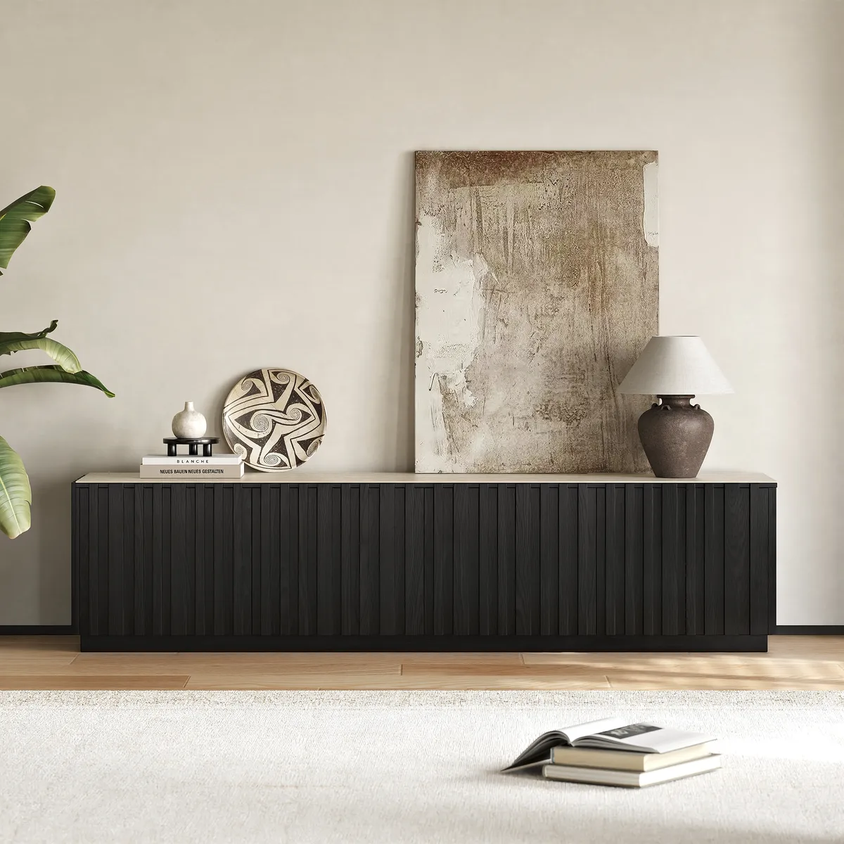Aura 83" Ash Wood Fluted Smoked Brown TV Stand with Sintered Stone Top — image 21