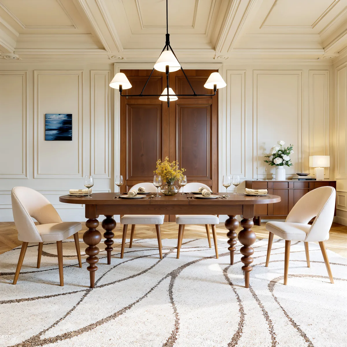 67"-79" Mid-Century Dining Table Oval Extendable Walnut Table for 4-8 Person with Turned Legs — image 15