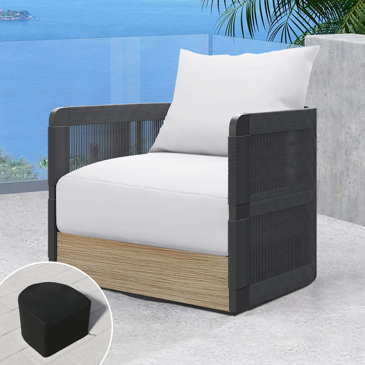 Costra Outdoor Aluminum & Rope Weave Swivel Lounge Chair — image 4