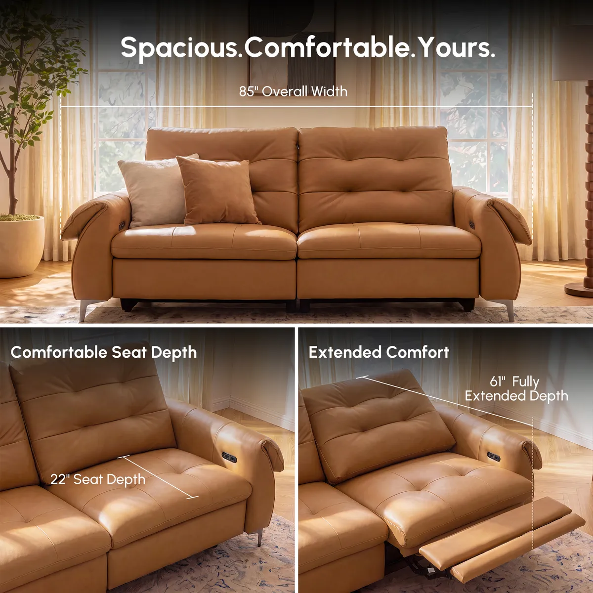 118" 3-Seater Genuine Leather Power Reclining Sofa with USB & Type-C — image 19