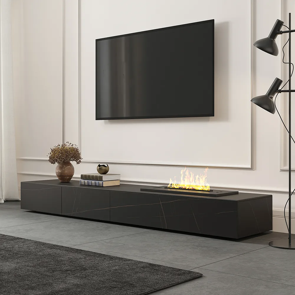 87" Black TV Stand Faux Marble with Storage for TVs Up — image 21