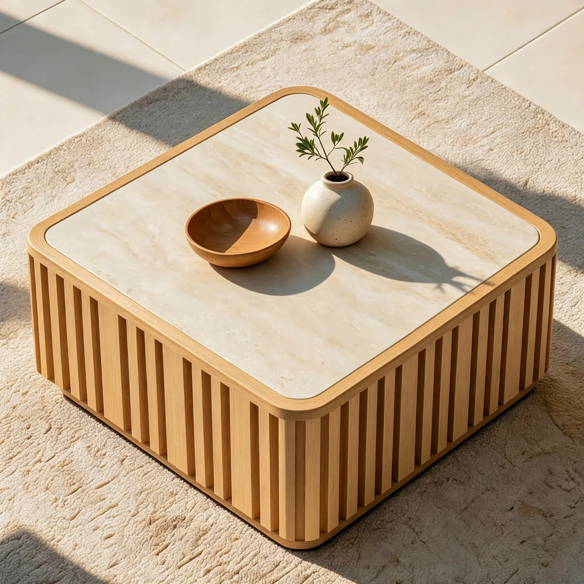 Flutera Fluted Aluminum Outdoor Coffee Table with Sintered Stone Top — image 3