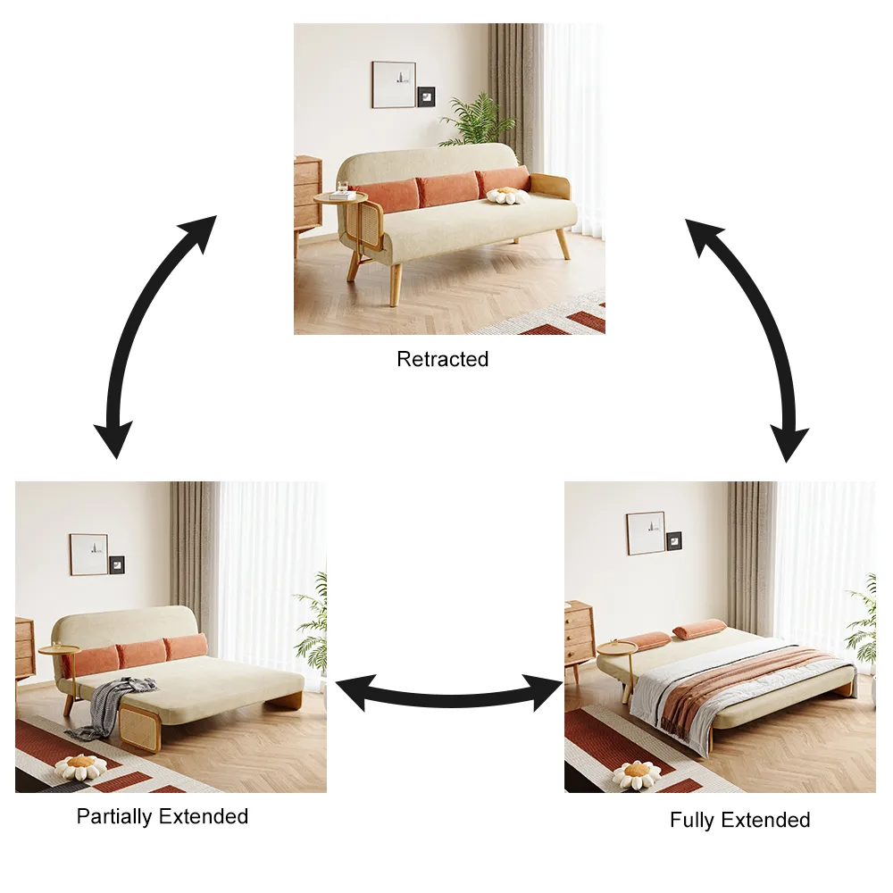 Futon Bed Twin Sleeper Sofa Convertible Chair Bed with Rattan Armrest — image 26