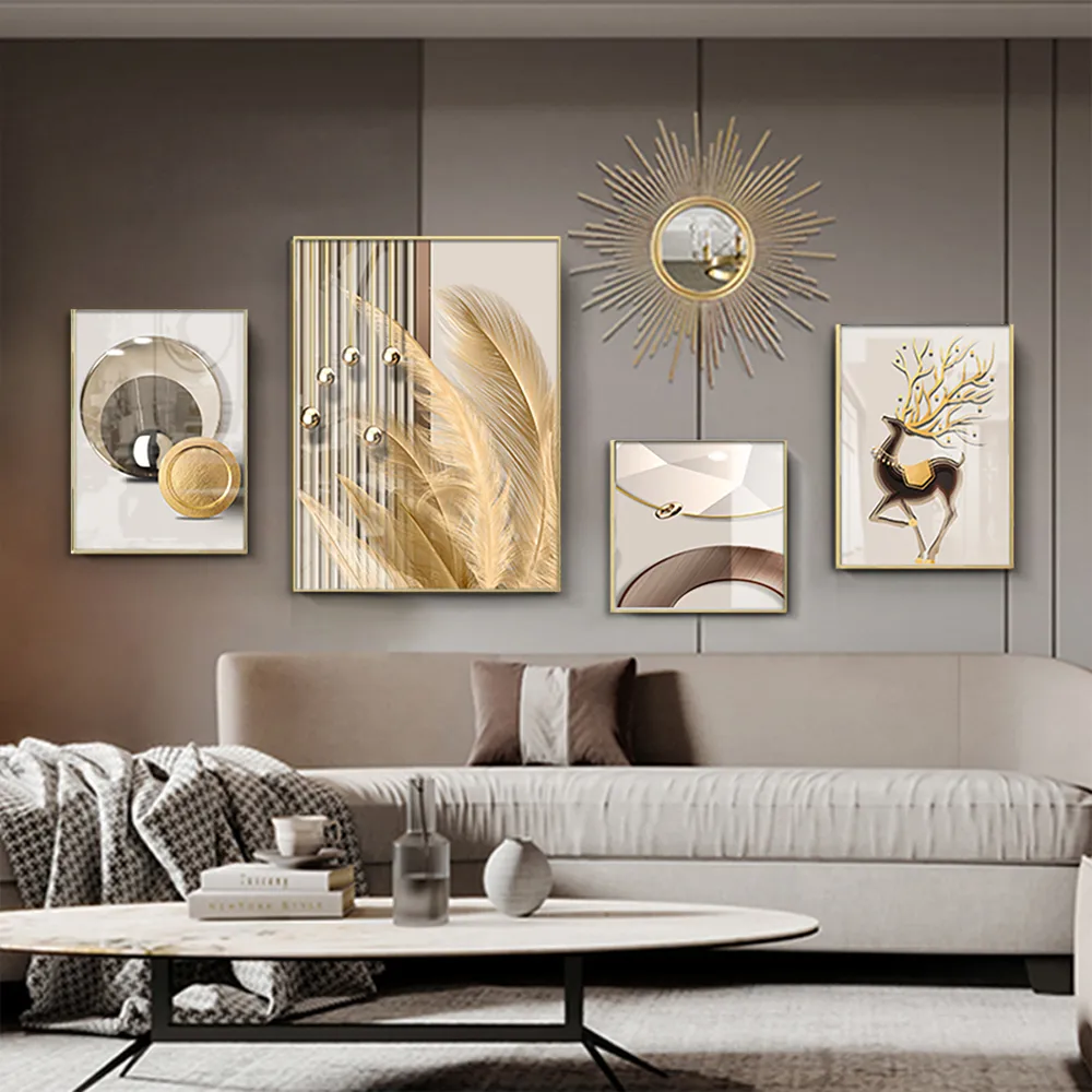 5-Piece Wall Art Set with Golden Accents Modern Abstract Designs for Luxurious Home Decor — image 3