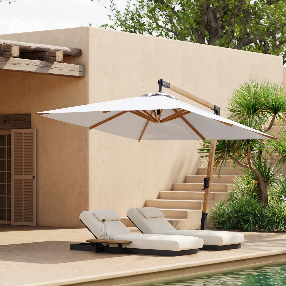Tevara 118" Patio Cantilever Umbrella Adjustable Height Outdoor Sun Umbrella for Pool / Beach in Gary — image 9