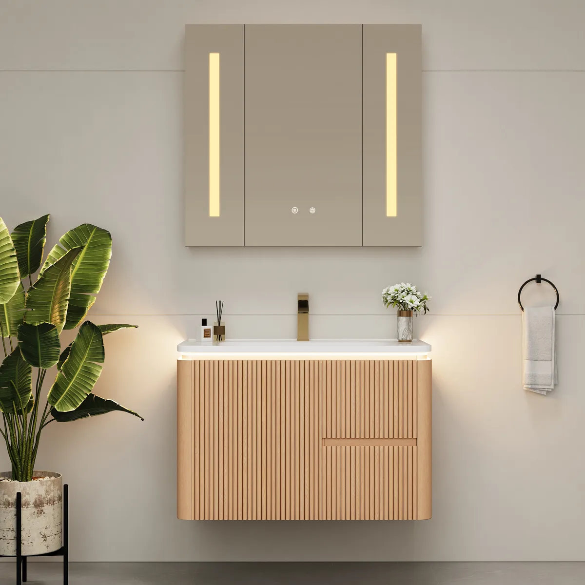Modern 31.5" Floating Bathroom Vanity with Sink, Soft LED, Ample Storage
