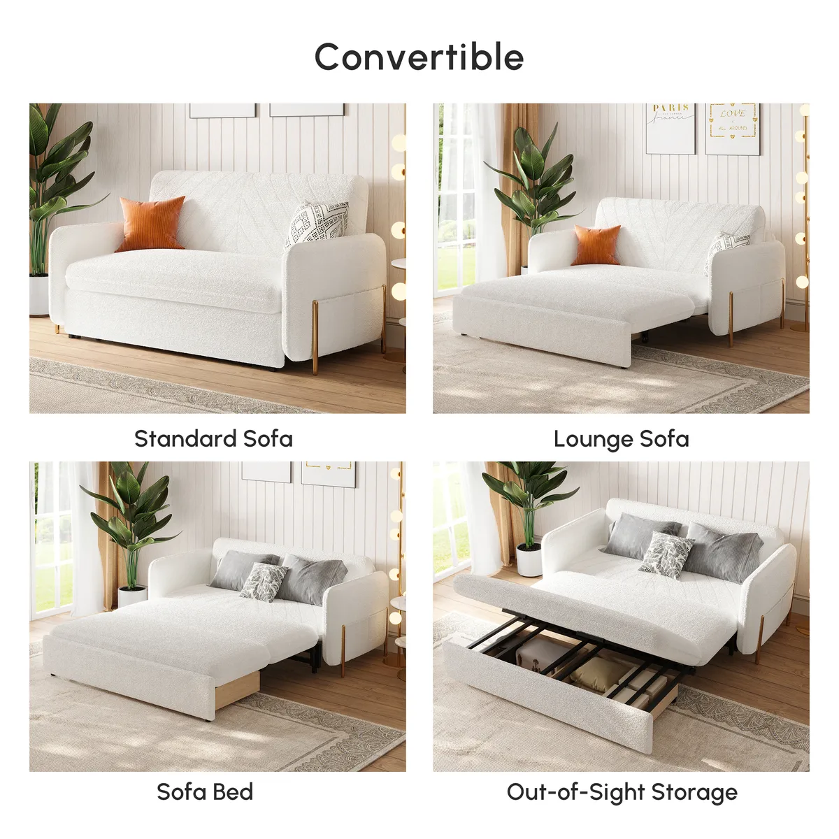 68" Full 2-Seater Boucle Convertible Sleeper Sofa — image 8