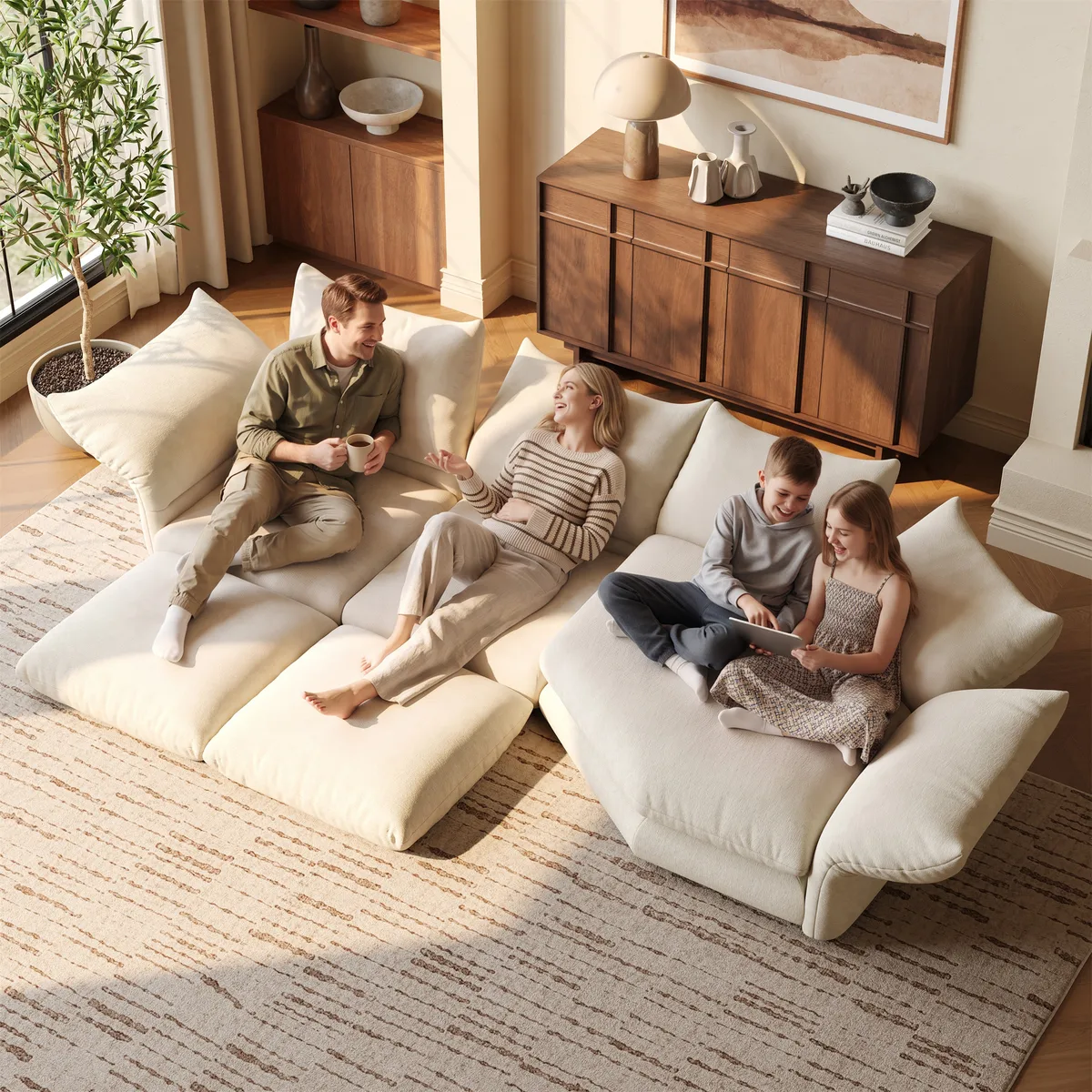111" 3-Piece Chenille Sectional Sofa with Adjustable Armrests & Backrest — image 14